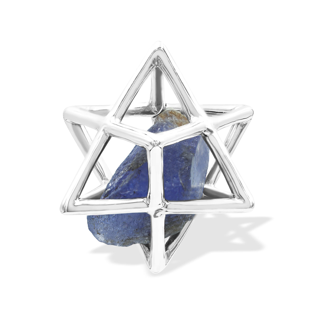 Starborn Natural Raw Tanzanite in Merkabah Sterling Silver Cage Pendant and Chain