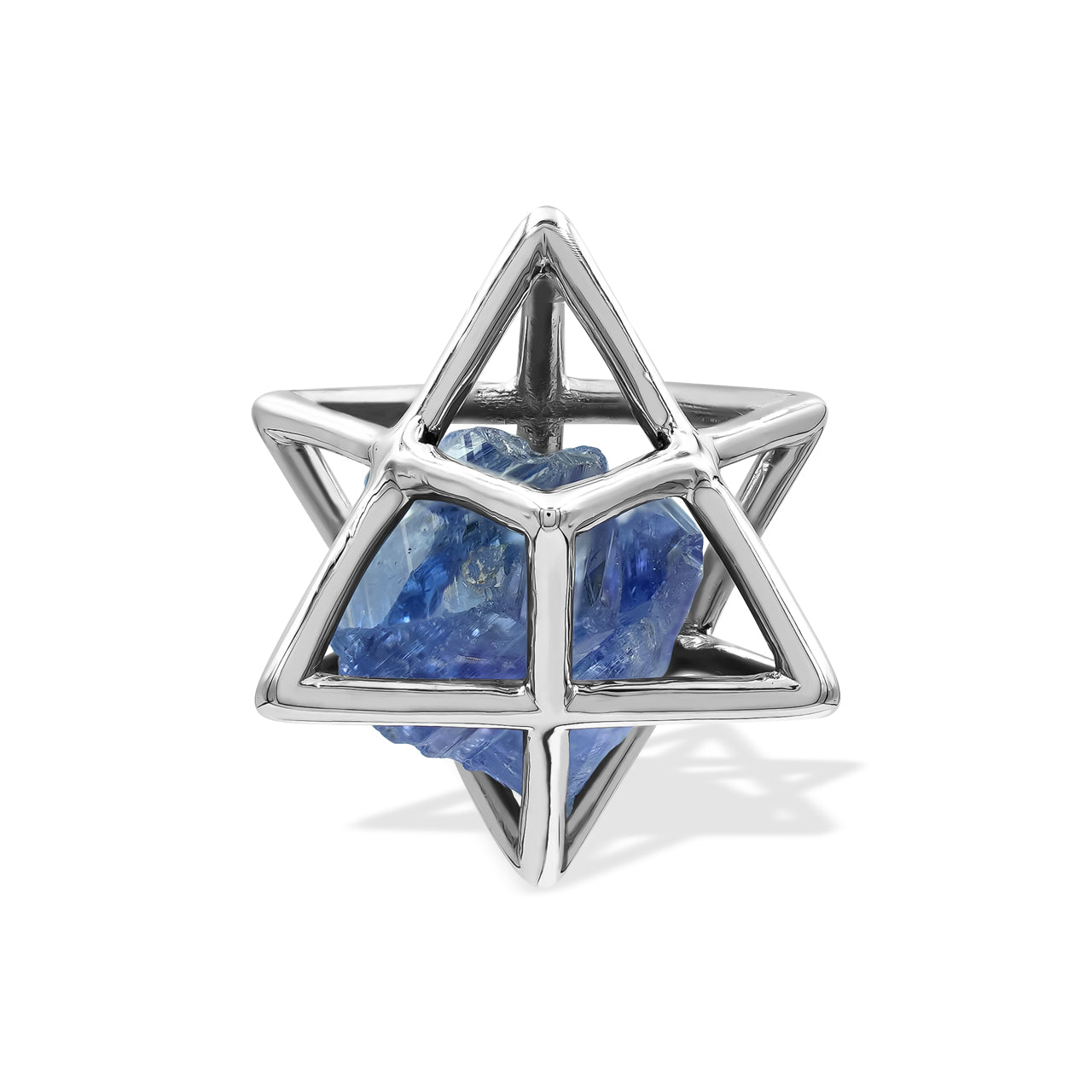 Starborn Natural Raw Tanzanite in Merkabah Sterling Silver Cage Pendant and Chain