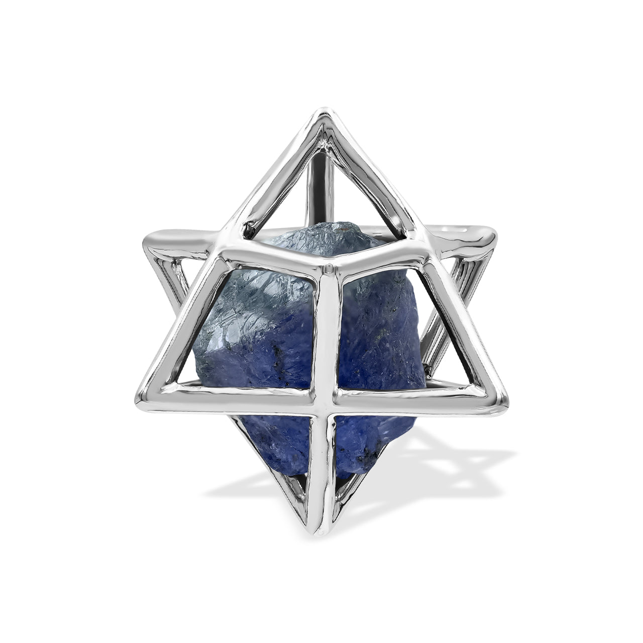 Starborn Natural Raw Tanzanite in Merkabah Sterling Silver Cage Pendant and Chain