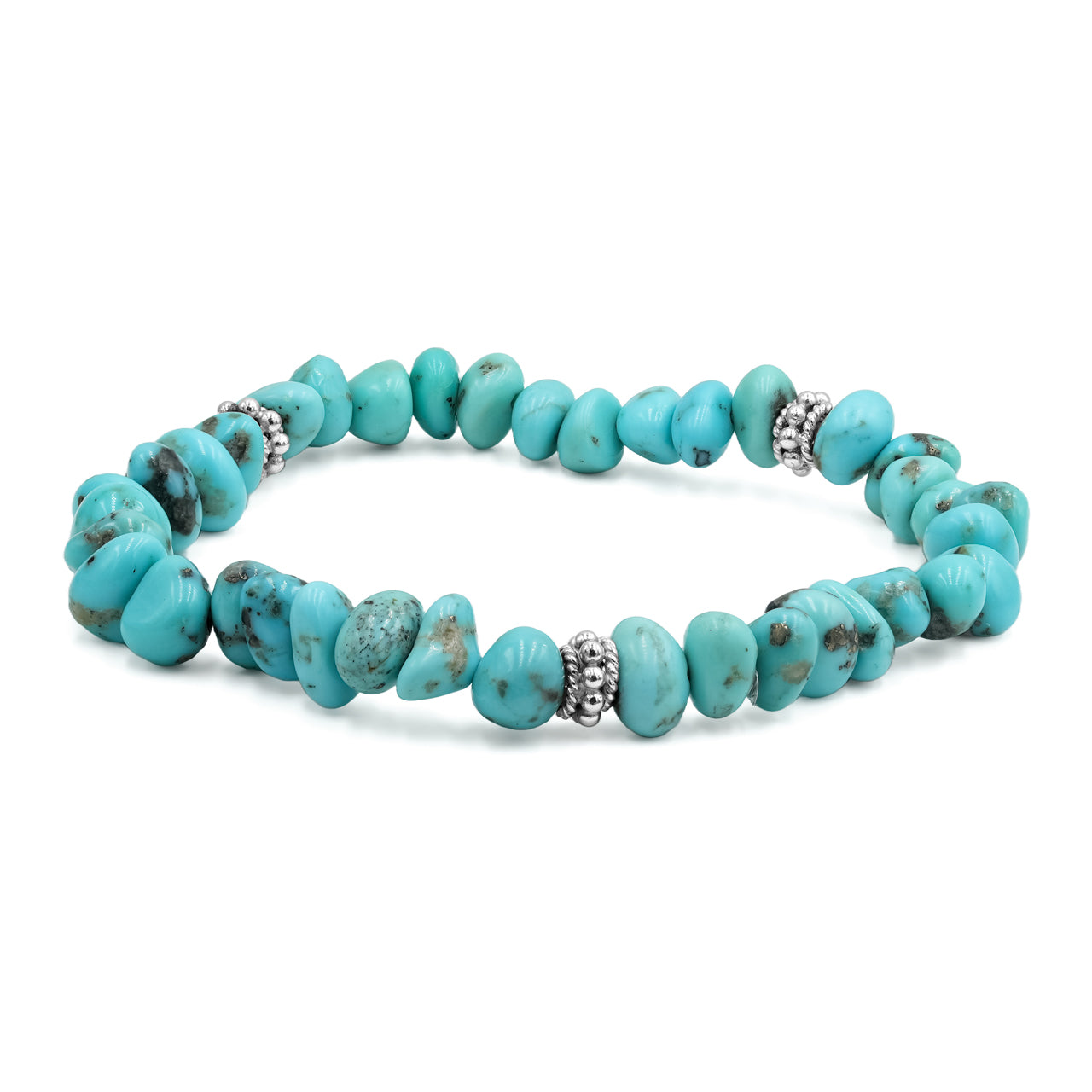 Starborn Turquoise Nugget Bead Elastic Bracelet with Silver Bead Accents - 7 inch