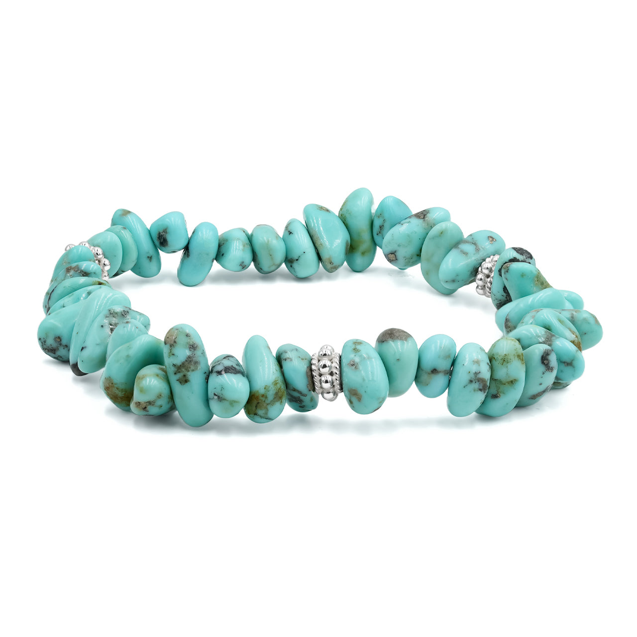 Starborn Turquoise Nugget Bead Elastic Bracelet with Silver Bead Accents - 7 inch