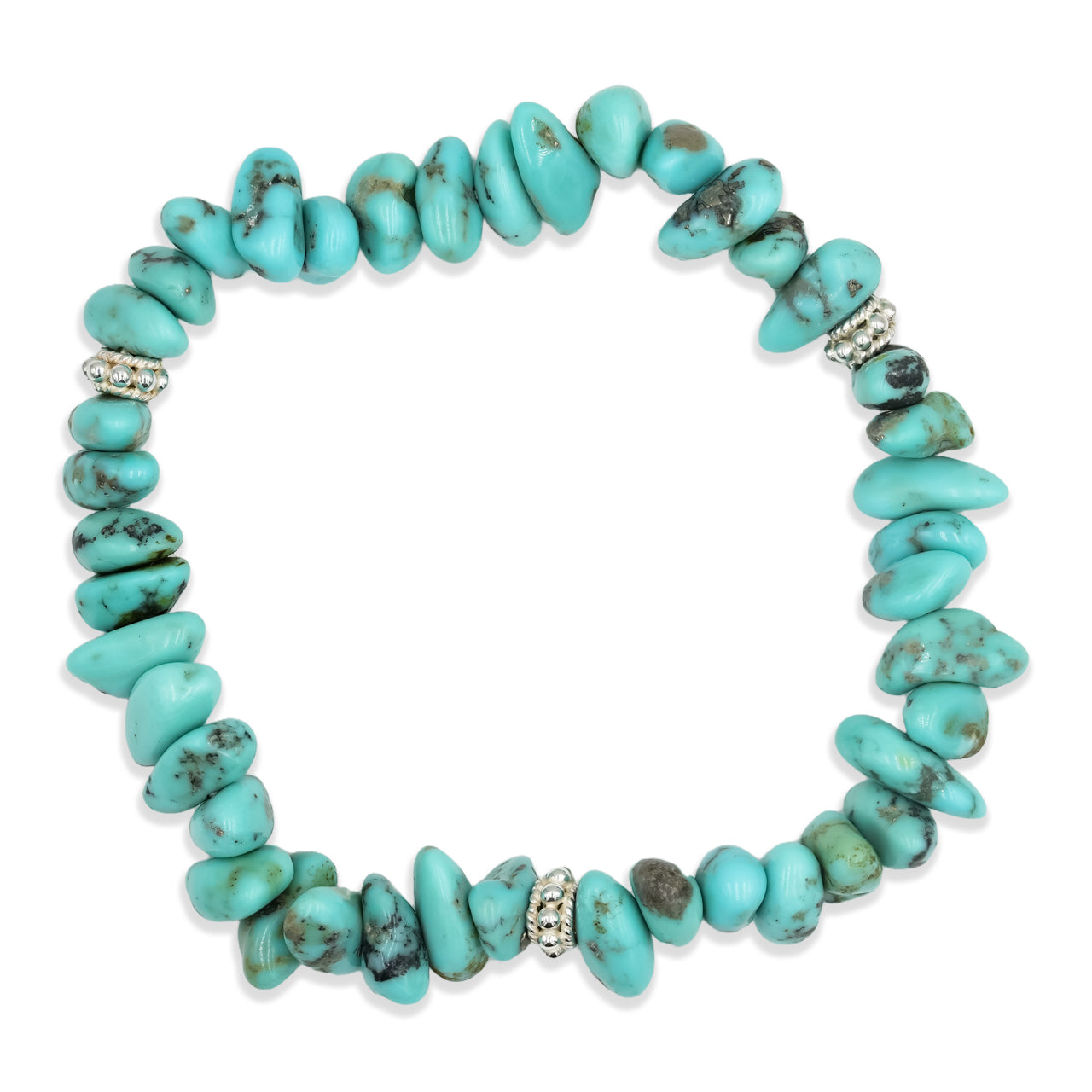 Starborn Turquoise Nugget Bead Elastic Bracelet with Silver Bead Accents - 7 inch