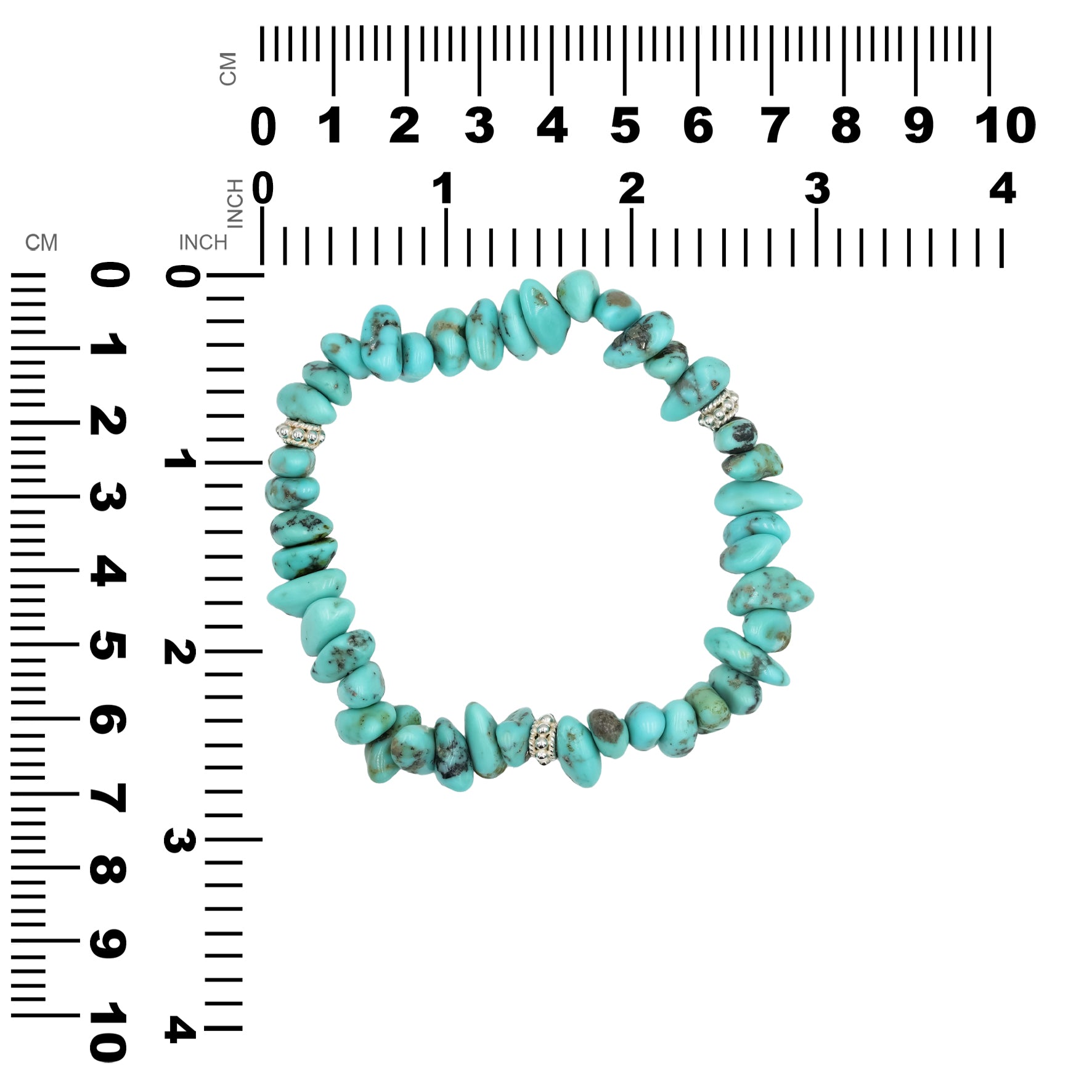 Starborn Turquoise Nugget Bead Elastic Bracelet with Silver Bead Accents - 7 inch
