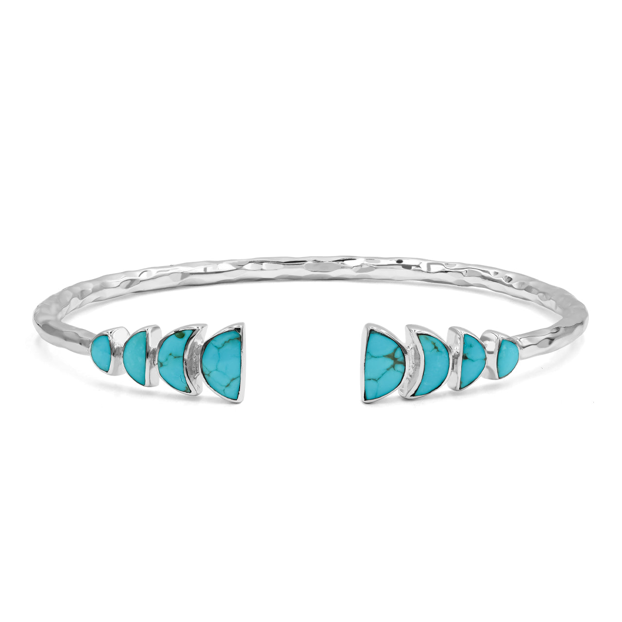 Starborn Sleeping Beauty Turquoise with Partial Lunar Eclipse Design Open Bangle Bracelet in Sterling Silver