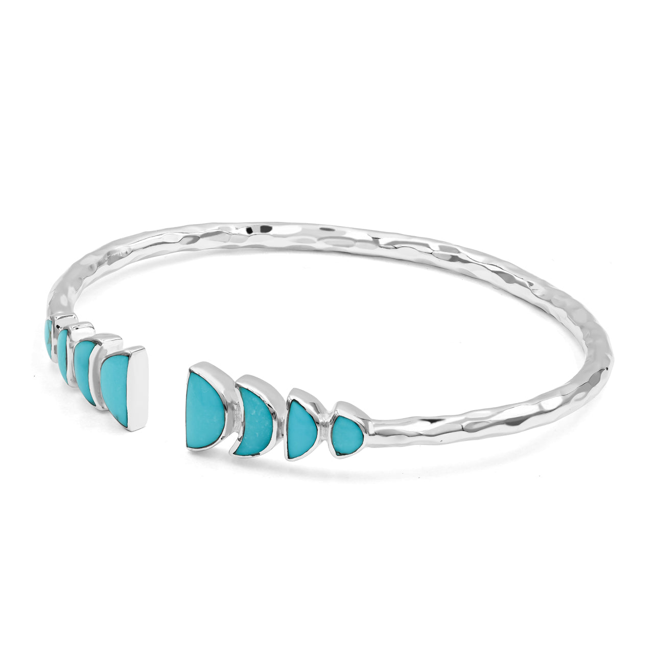 Starborn Sleeping Beauty Turquoise with Partial Lunar Eclipse Design Open Bangle Bracelet in Sterling Silver