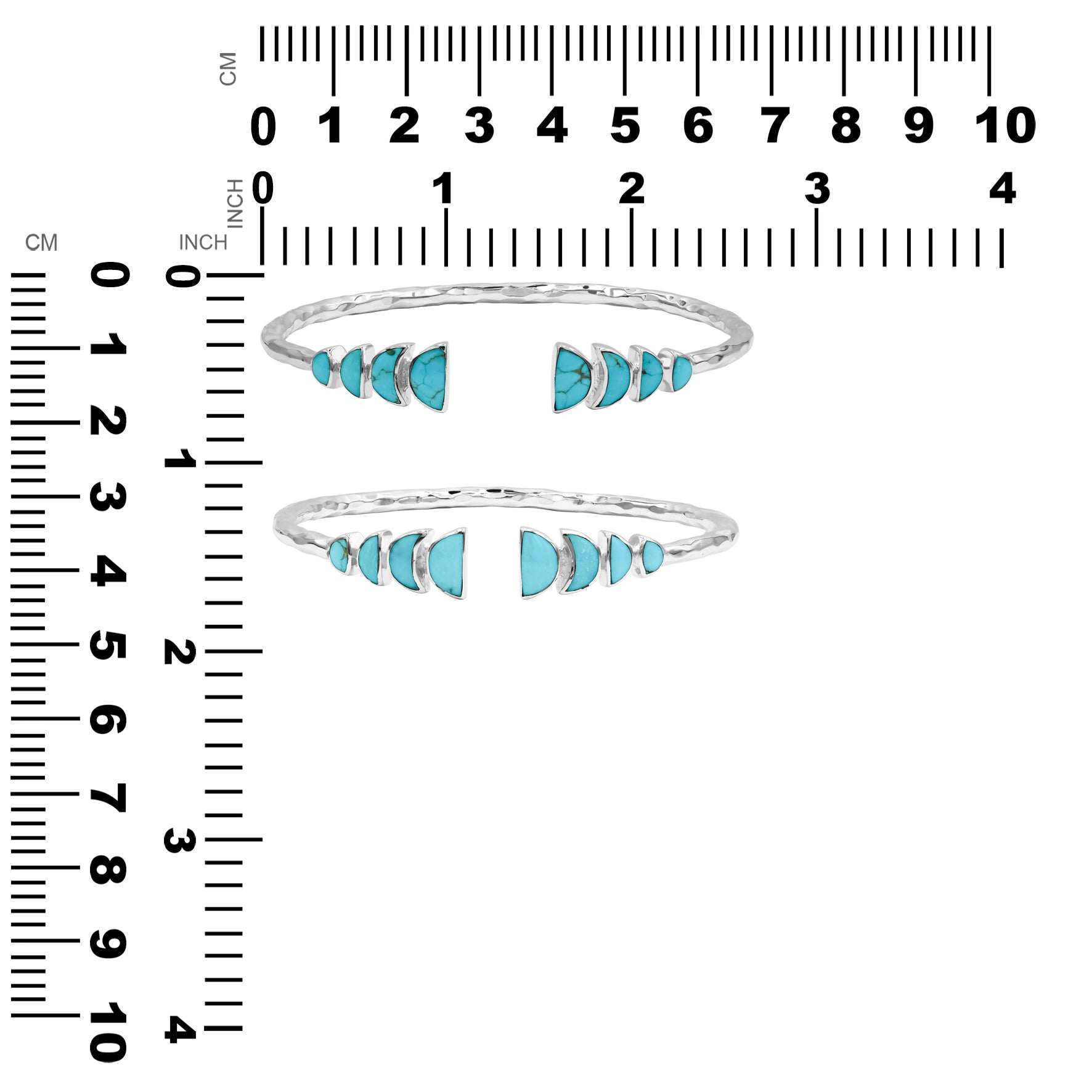 Starborn Sleeping Beauty Turquoise with Partial Lunar Eclipse Design Open Bangle Bracelet in Sterling Silver