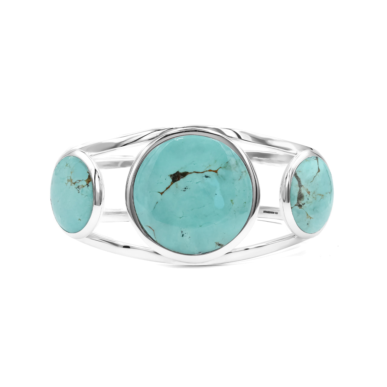 Starborn Turquoise Cuff Bracelet Inlaid with Three Gemstones in Sterling Silver