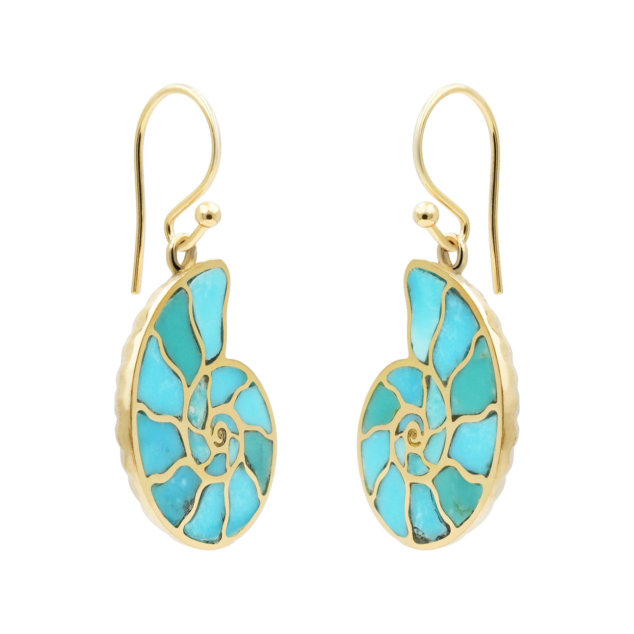 Starborn Nautilus Ammonite with Sleeping Beauty Turquoise Inlay Earrings
