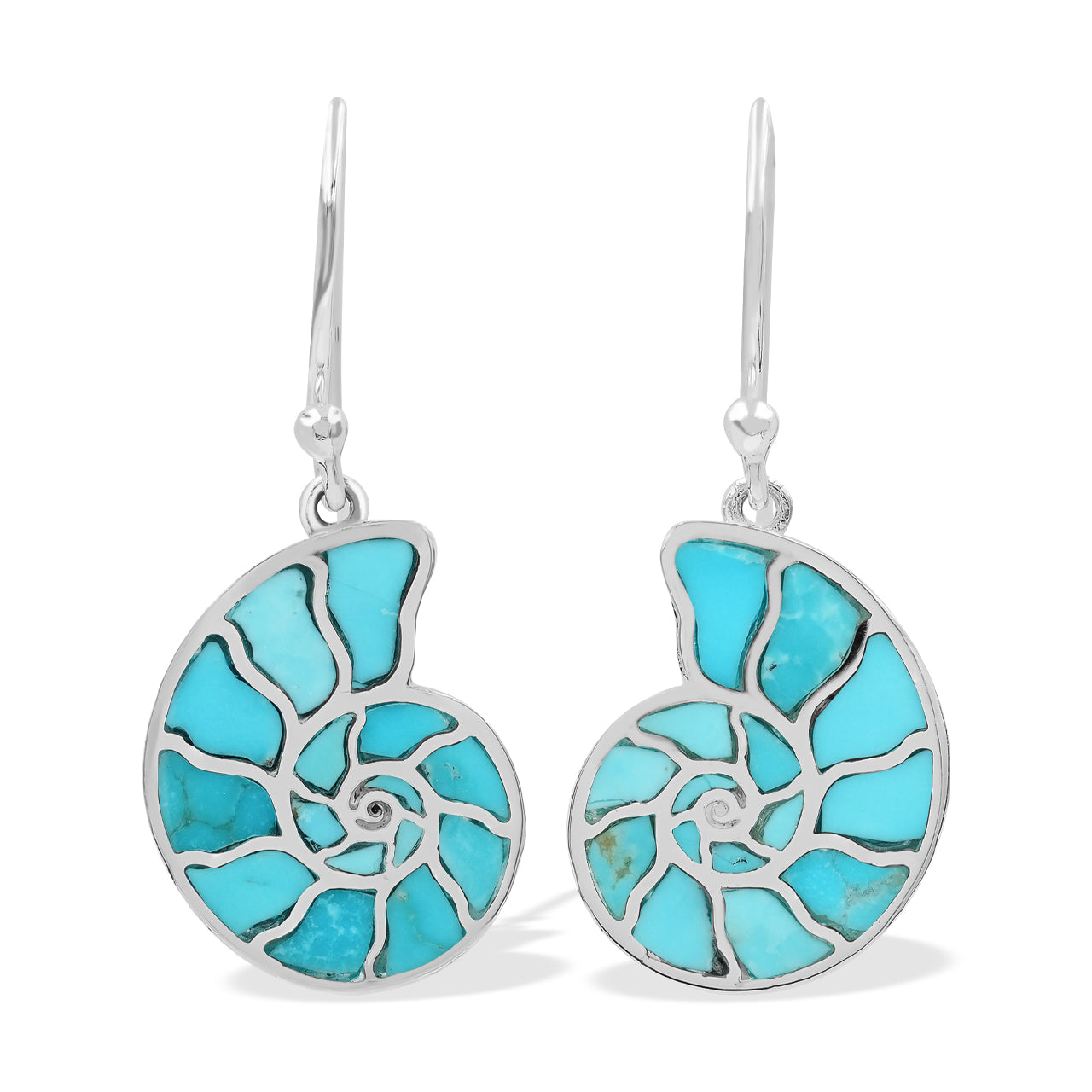 Starborn Nautilus Ammonite with Sleeping Beauty Turquoise Inlay Earring in Sterling Silver