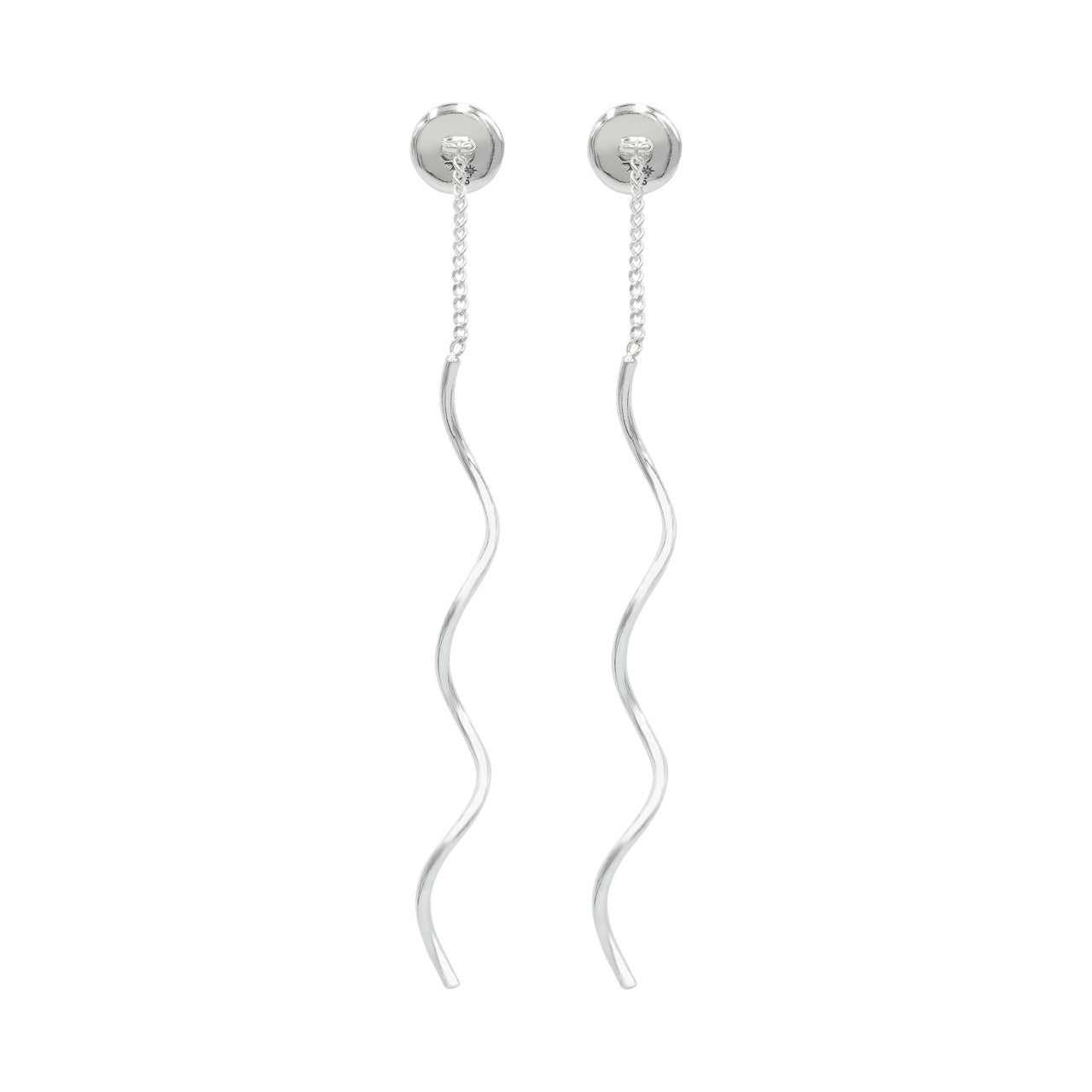 Starborn Polished Turquoise Stud Earrings with Flowing Curled Wire Drop in Sterling Silver