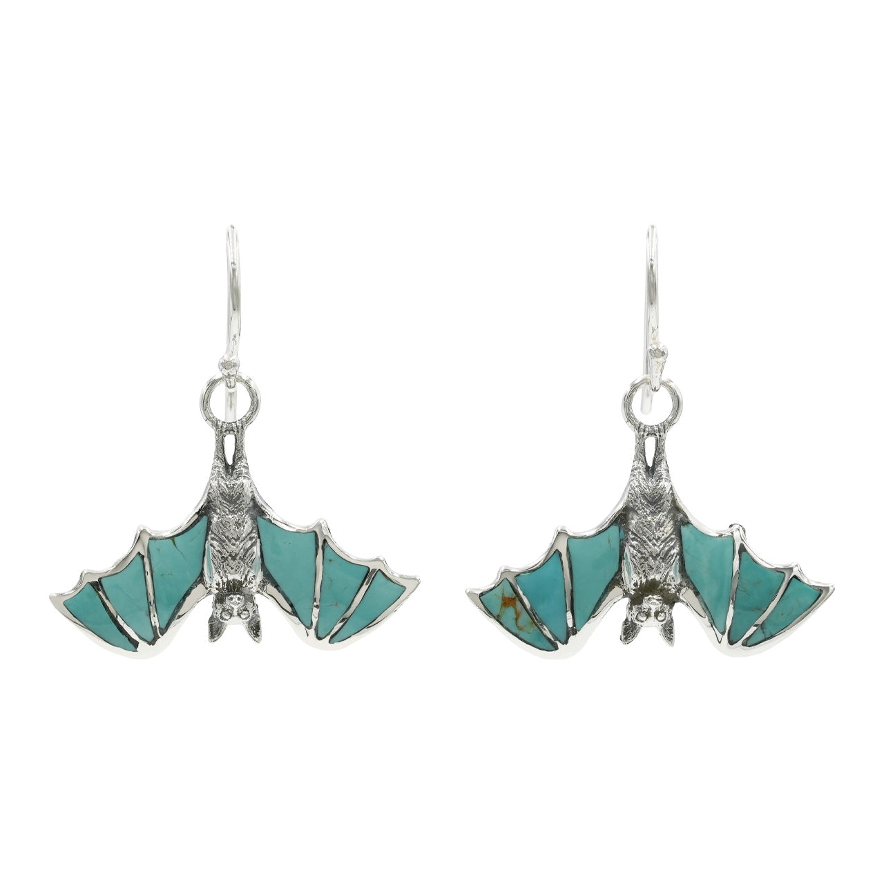 Pendientes colgantes de murciélago con incrustaciones de turquesa Starborn en plata de ley fina