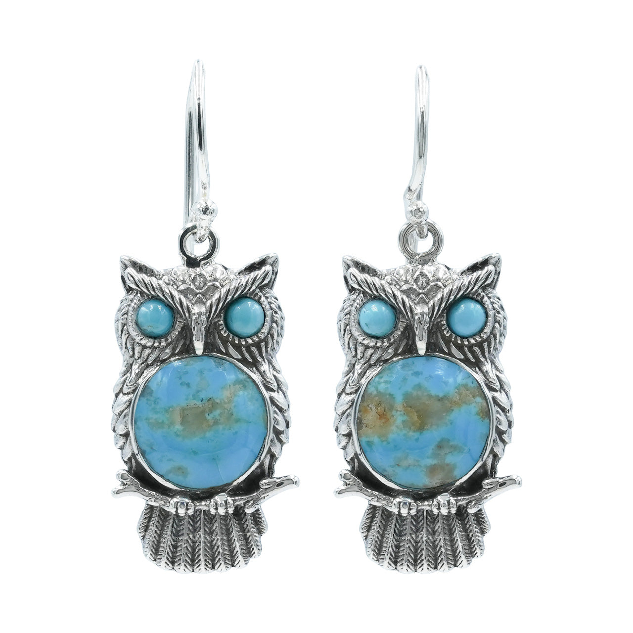 Starborn Turquoise Owl Dangle Earrings in Fine Sterling Silver