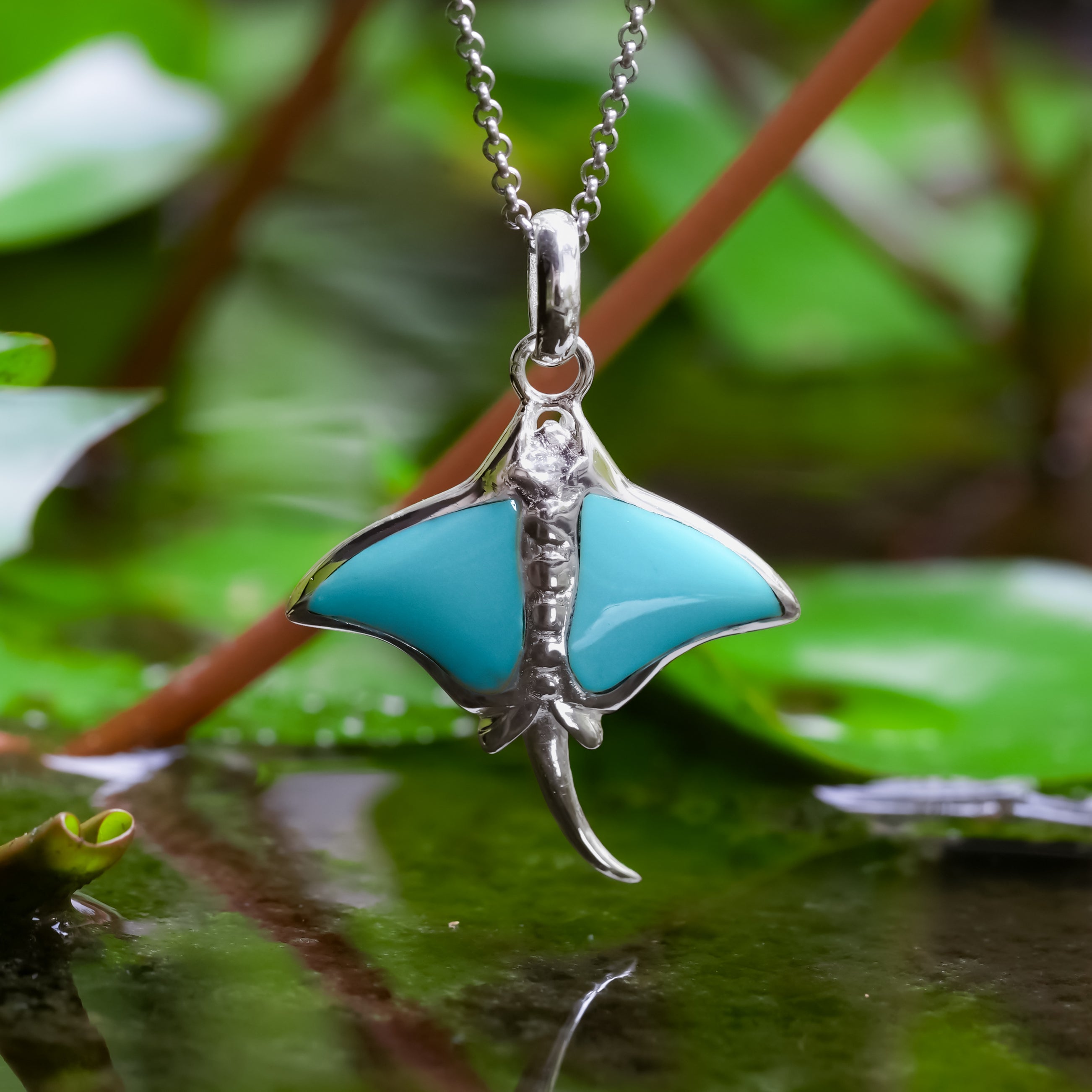 Starborn Manta Ray Turquoise Pendant in Sterling Silver