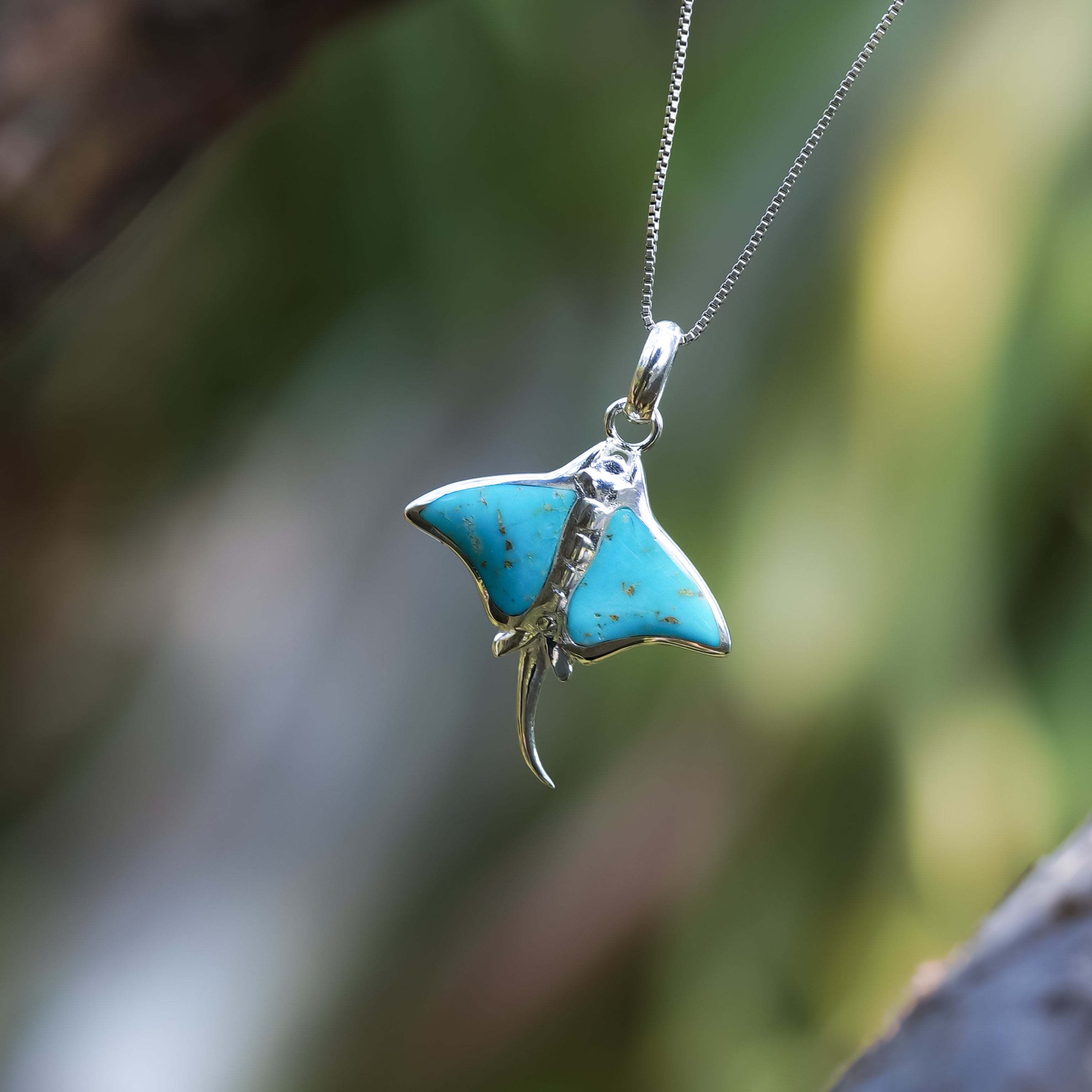 Starborn Manta Ray Turquoise Pendant in Sterling Silver