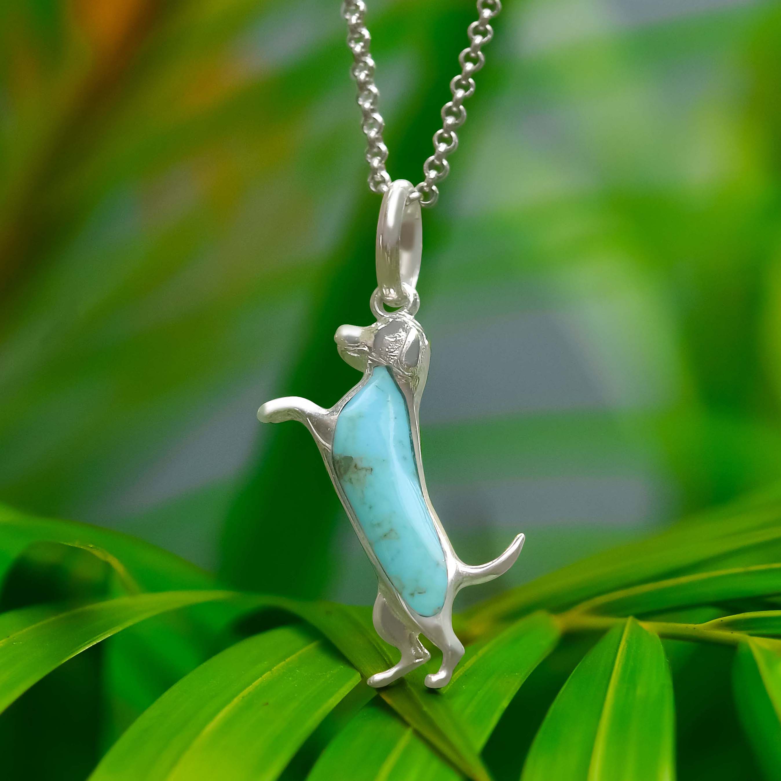 Starborn Dog Silhouette Turquoise Pendant in Sterling Silver