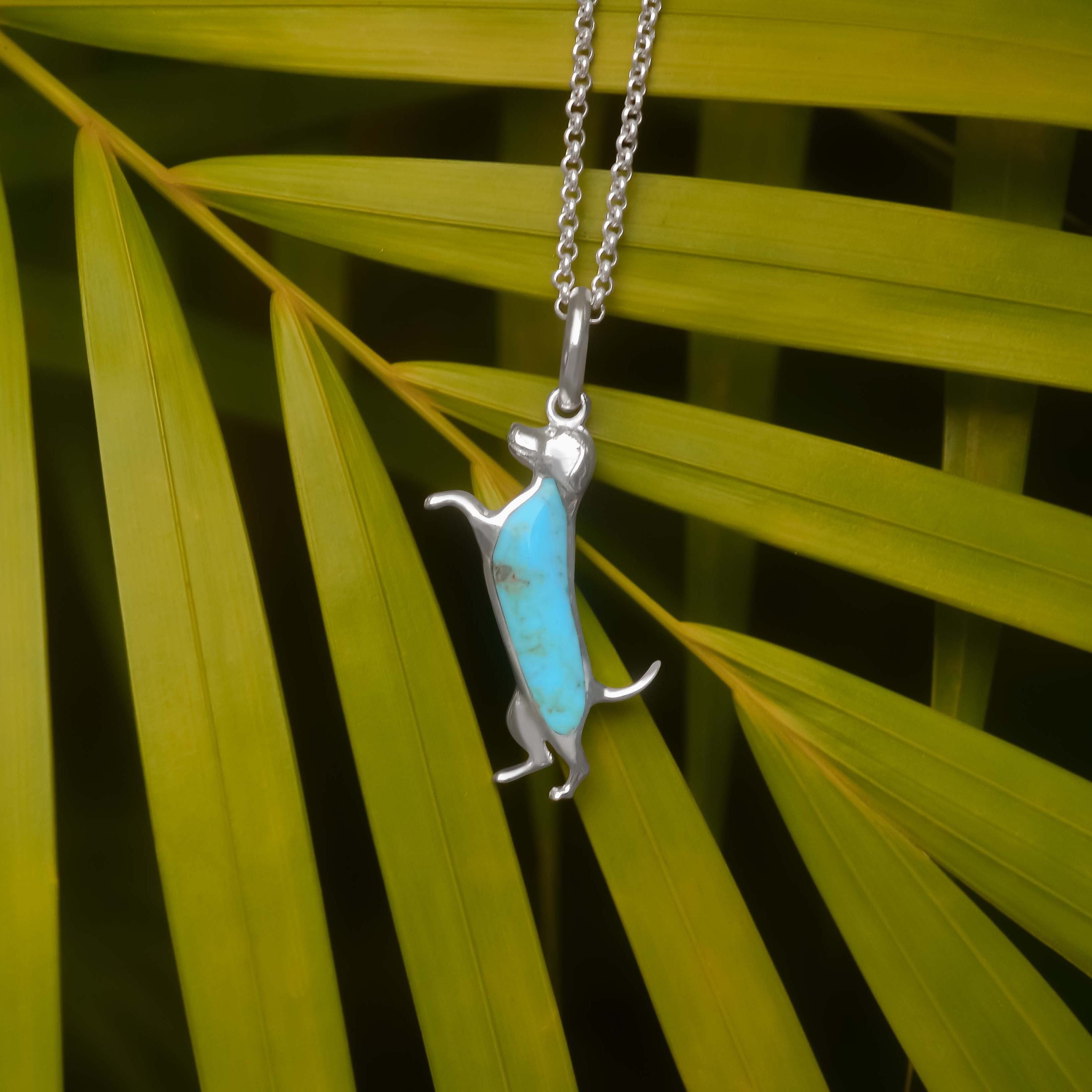 Starborn Dog Silhouette Turquoise Pendant in Sterling Silver