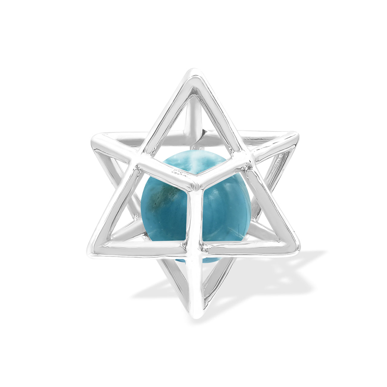 Starborn Merkabah Sterling Silver Cage Pendant and Chain with Turquoise Sphere