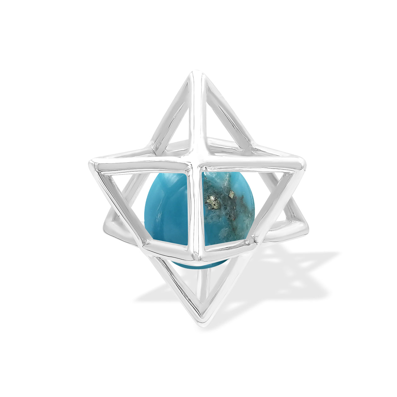 Starborn Merkabah Sterling Silver Cage Pendant and Chain with Gemstone Sphere