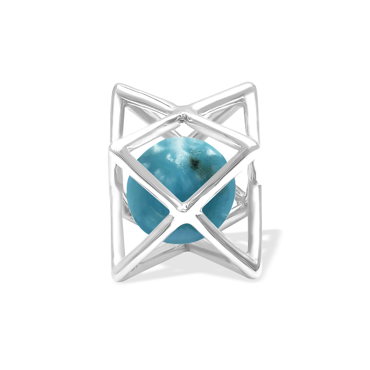 Starborn Merkabah Sterling Silver Cage Pendant and Chain with Turquoise Sphere