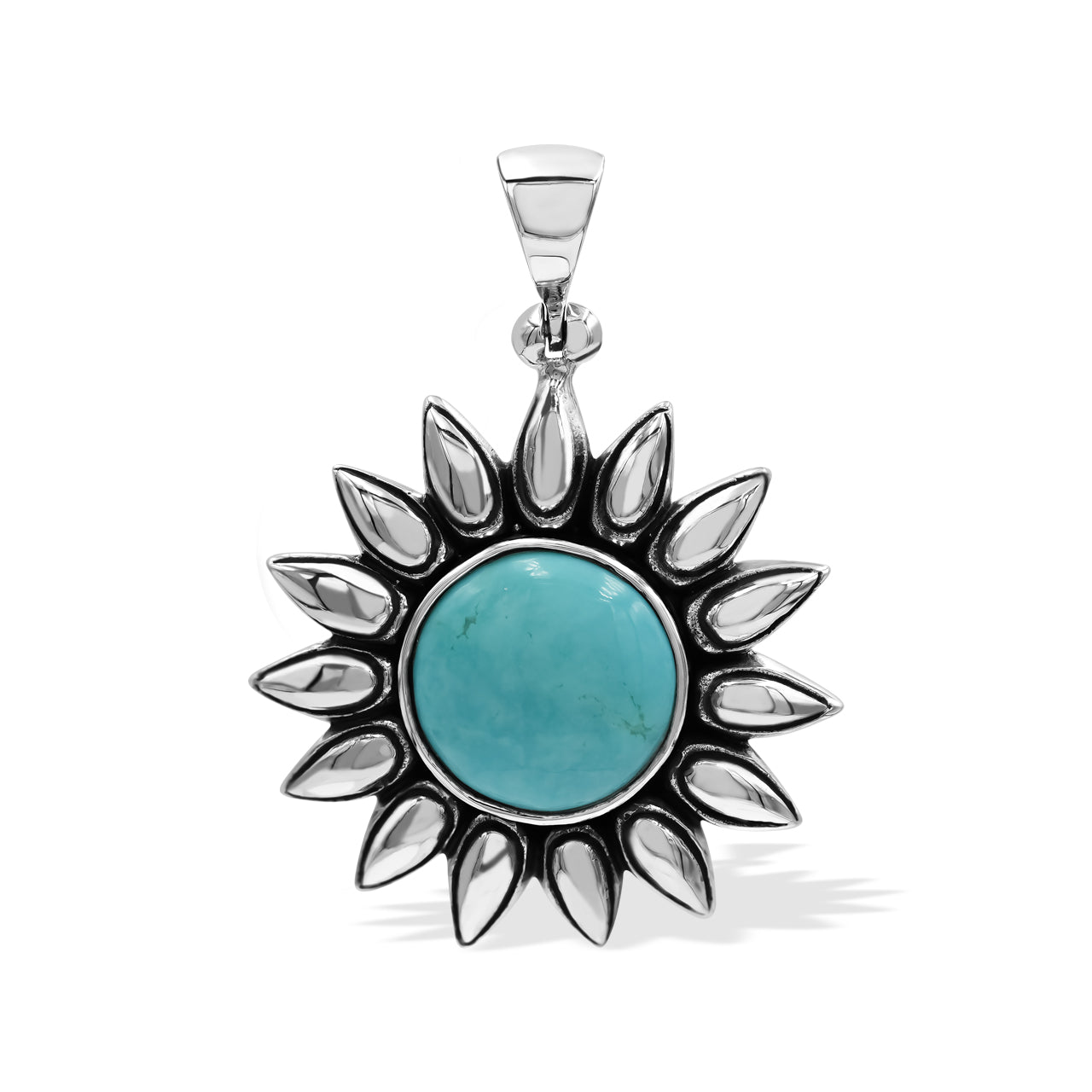 Starborn Sleeping Beauty Turquoise Sunflower Pendant in Sterling Silver