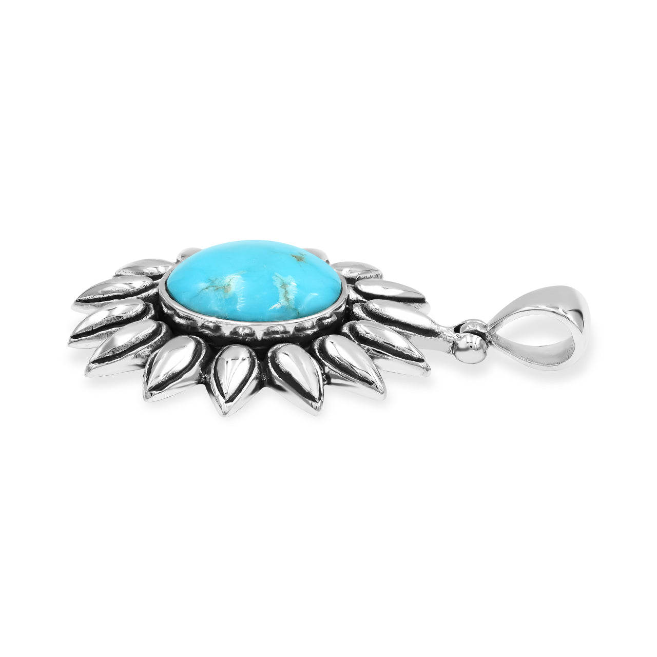 Starborn Sleeping Beauty Turquoise Sunflower Pendant in Sterling Silver