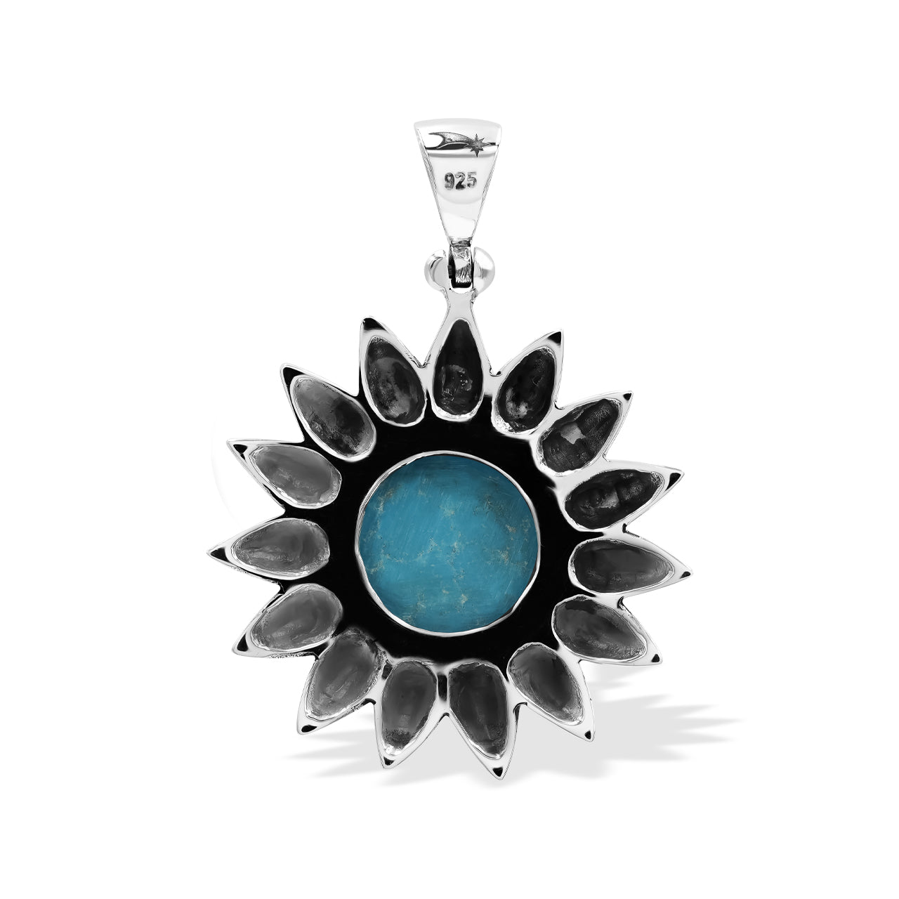 Starborn Sleeping Beauty Turquoise Sunflower Pendant in Sterling Silver