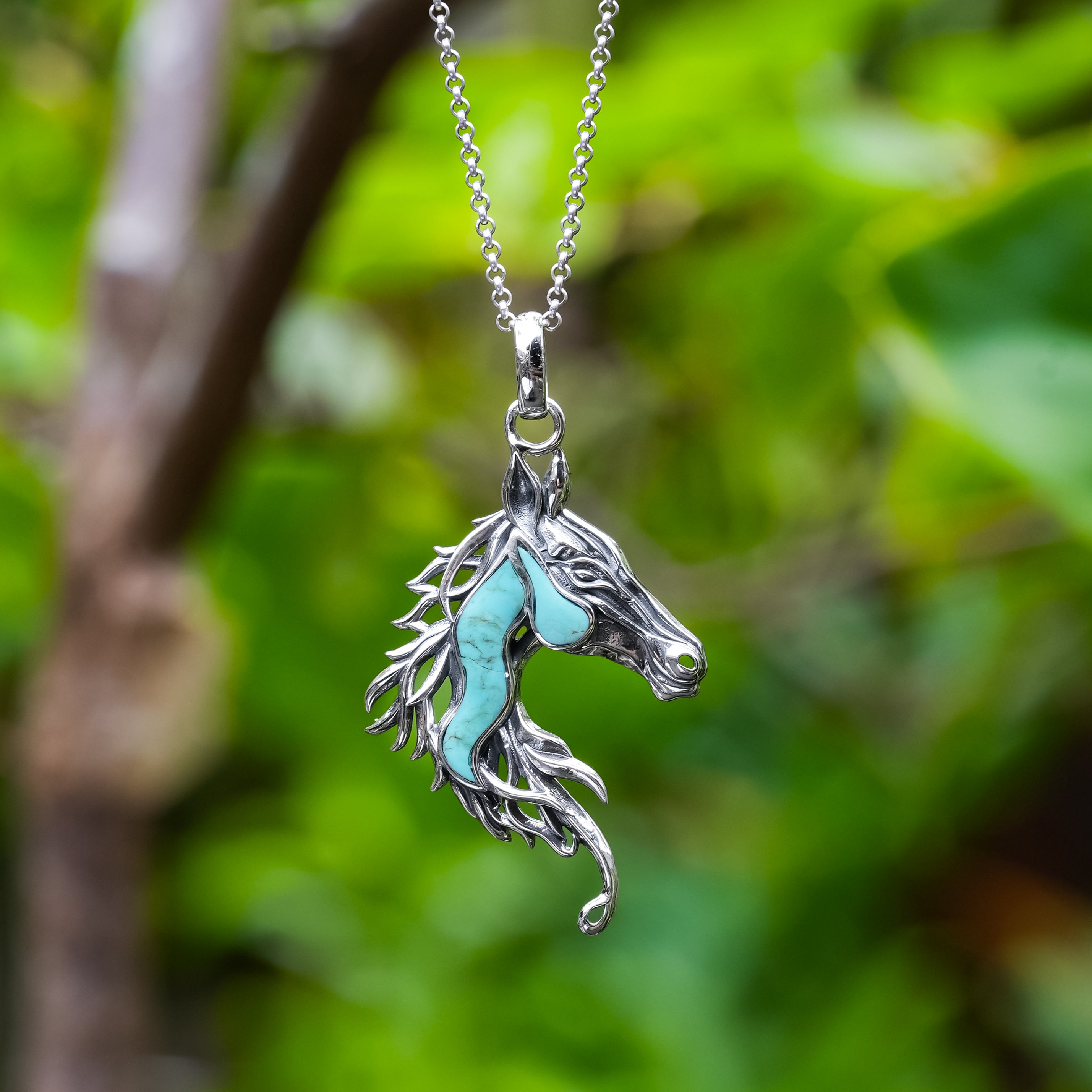 Starborn Turquoise Horse Head Pendant in Sterling Silver