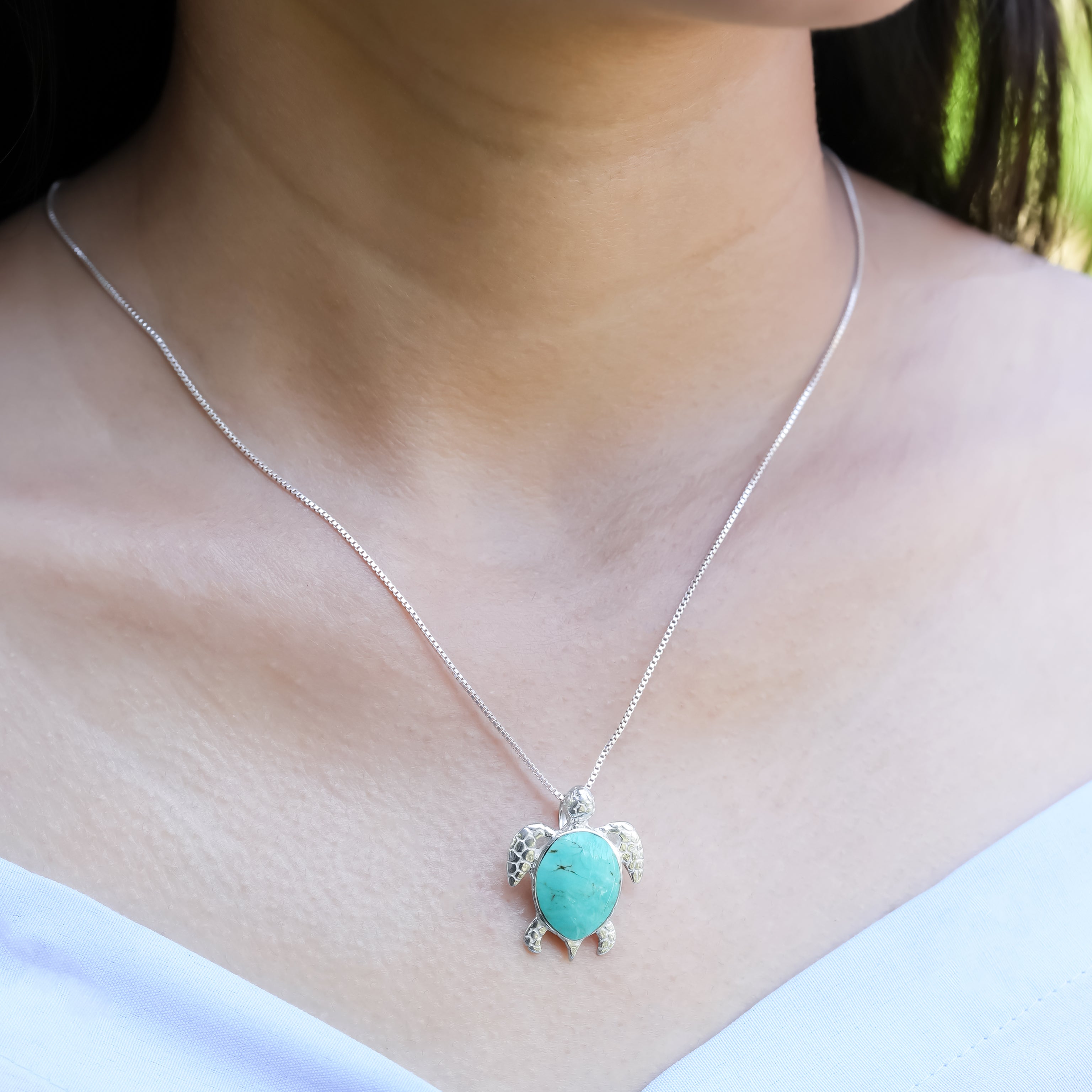 Starborn Turquoise Sea Turtle Pendant in Sterling Silver