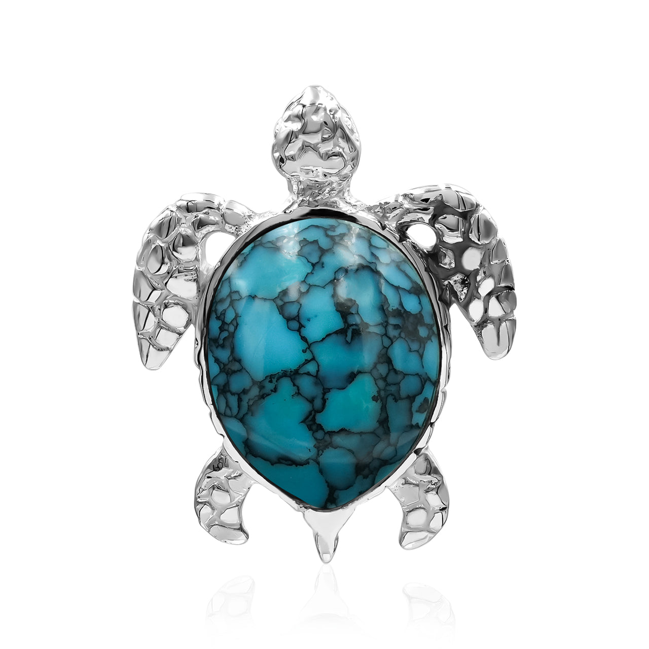 Starborn Stabilized Pressed Block Turquoise Sea Turtle Pendant in Sterling Silver