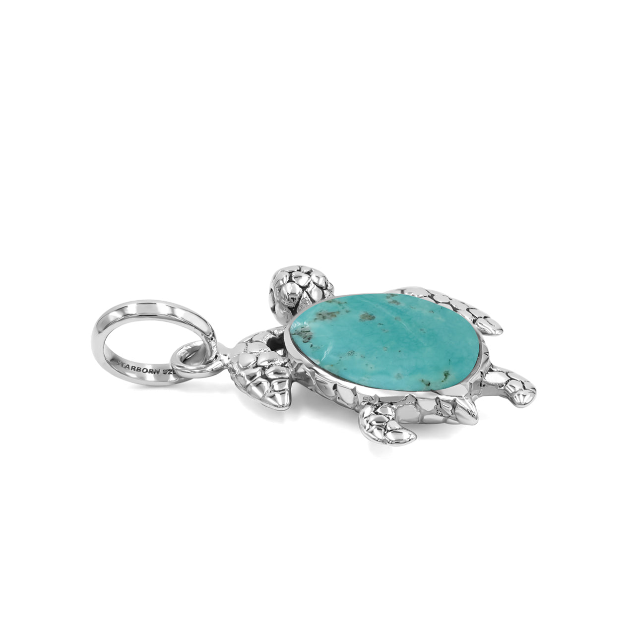 Starborn Turquoise Swimming Sea Turtle Pendant in Sterling Silver