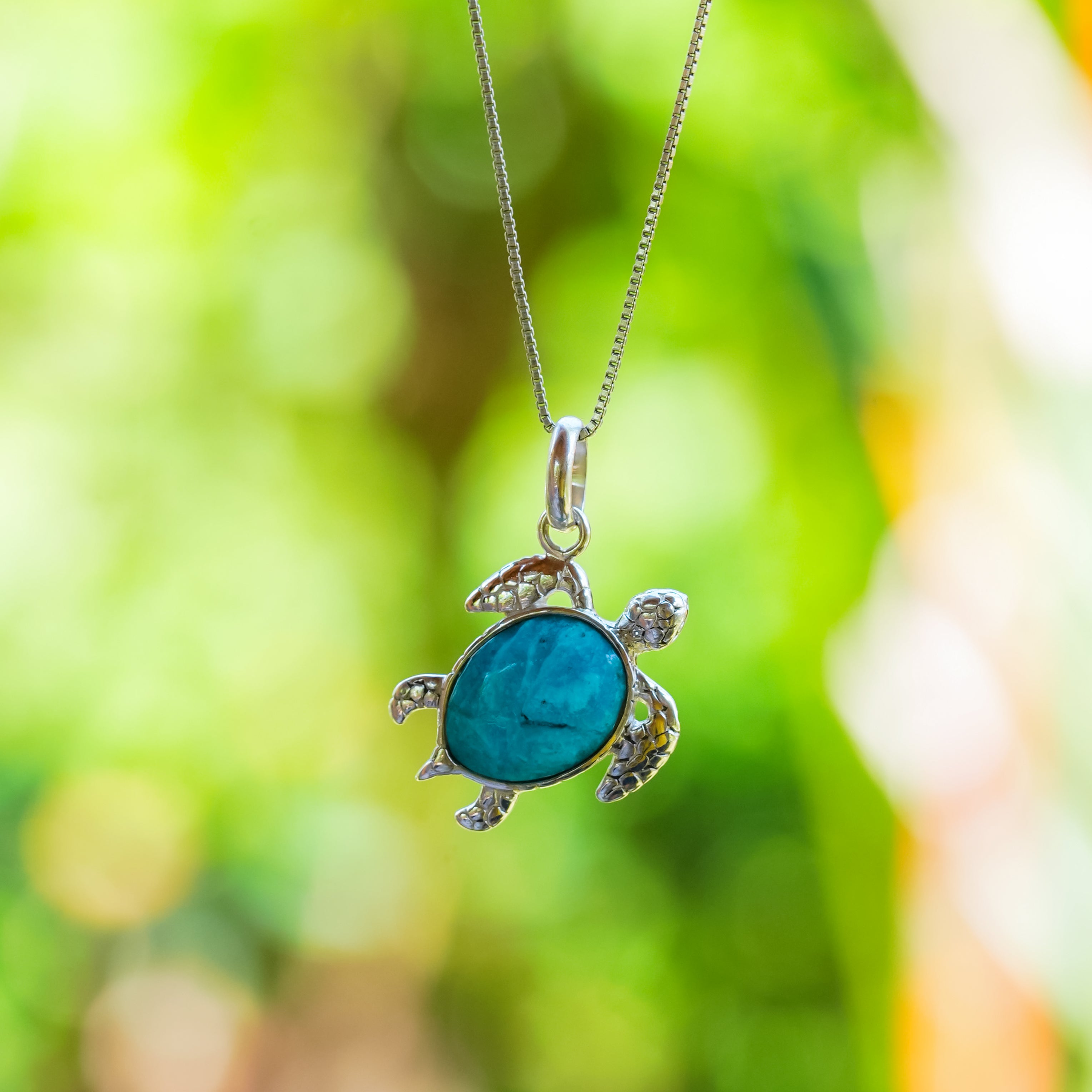 Starborn Turquoise Swimming Sea Turtle Pendant in Sterling Silver