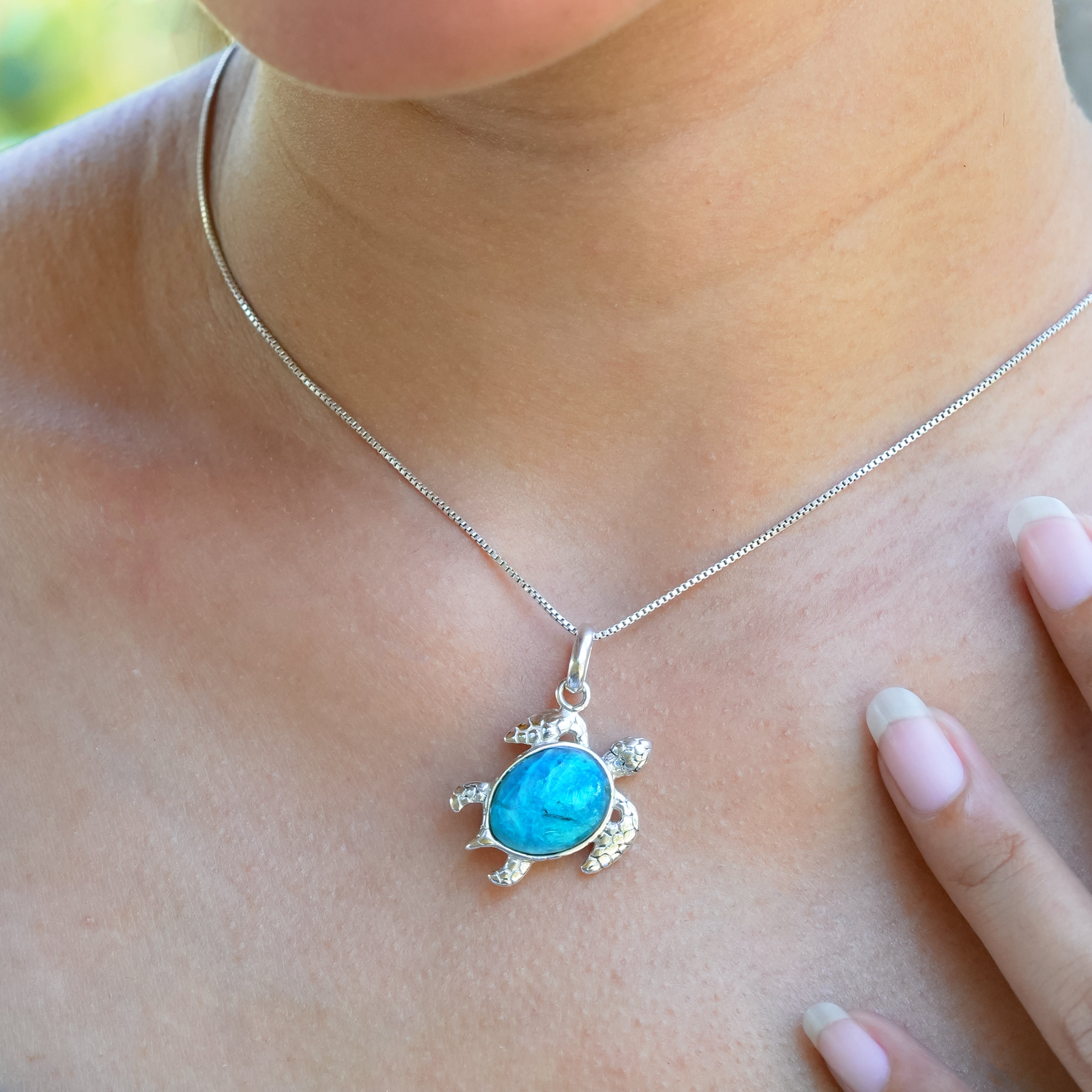 Starborn Turquoise Swimming Sea Turtle Pendant in Sterling Silver