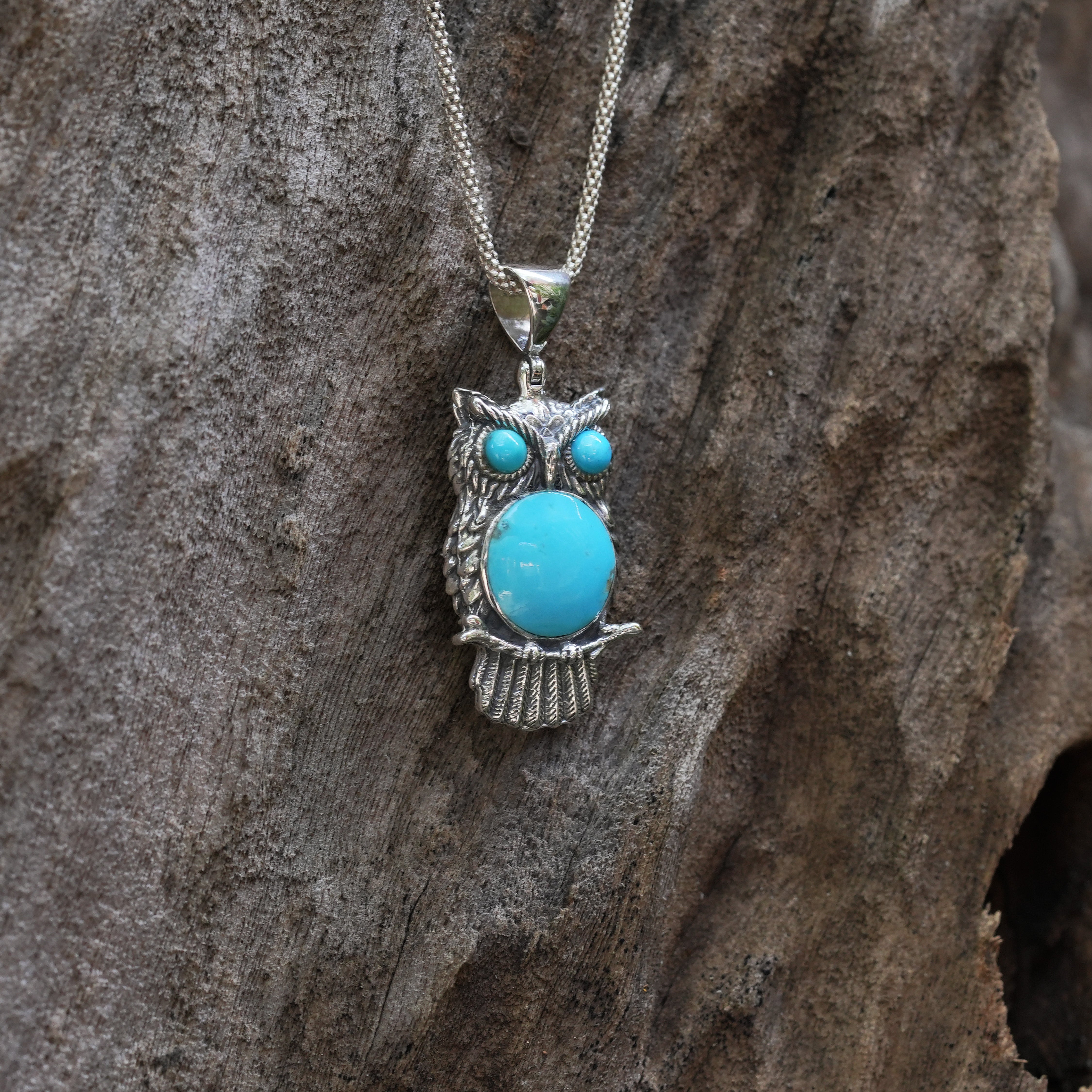 Starborn Turquoise Owl Pendant in Sterling Silver