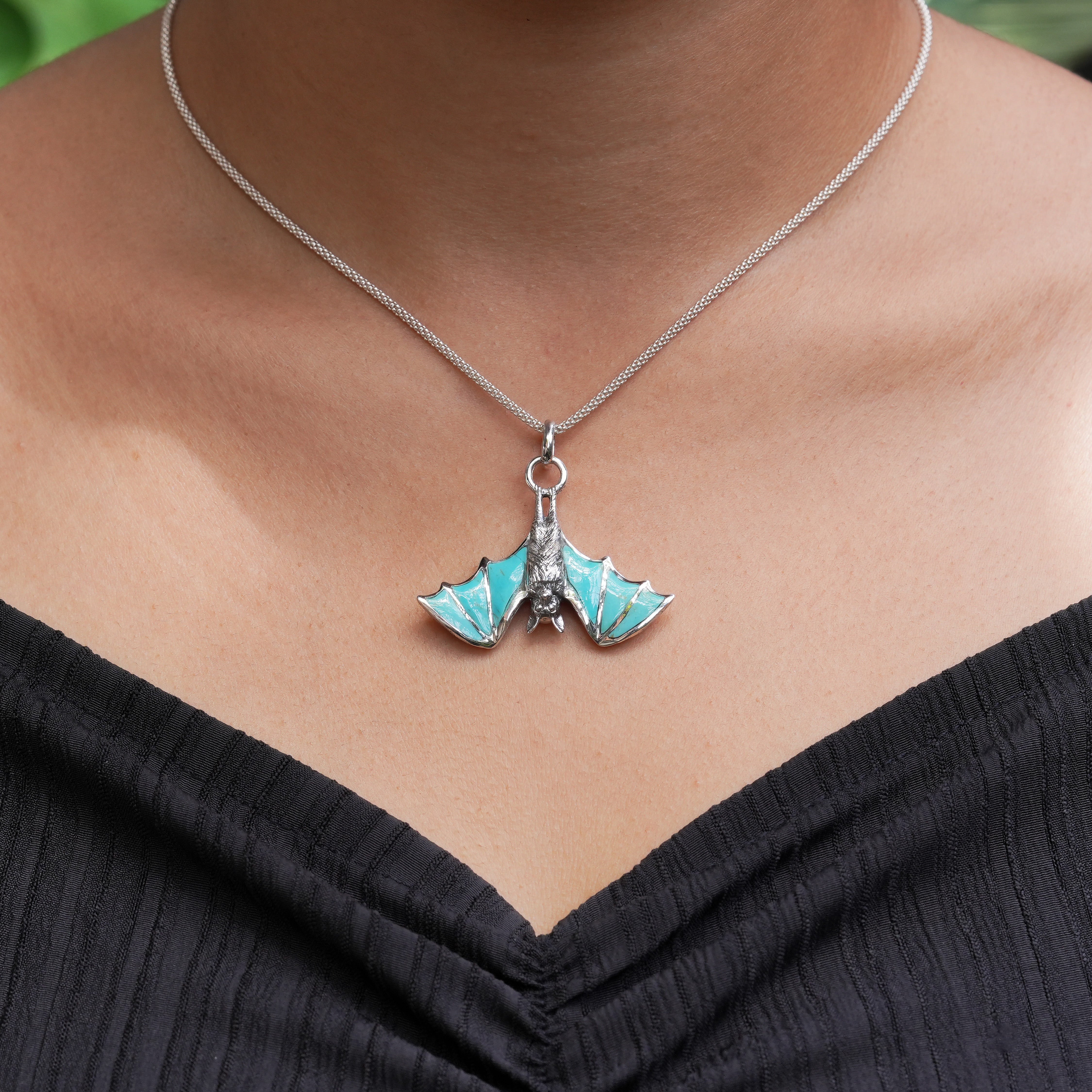 Colgante de murciélago Starborn Turquoise en plata de ley