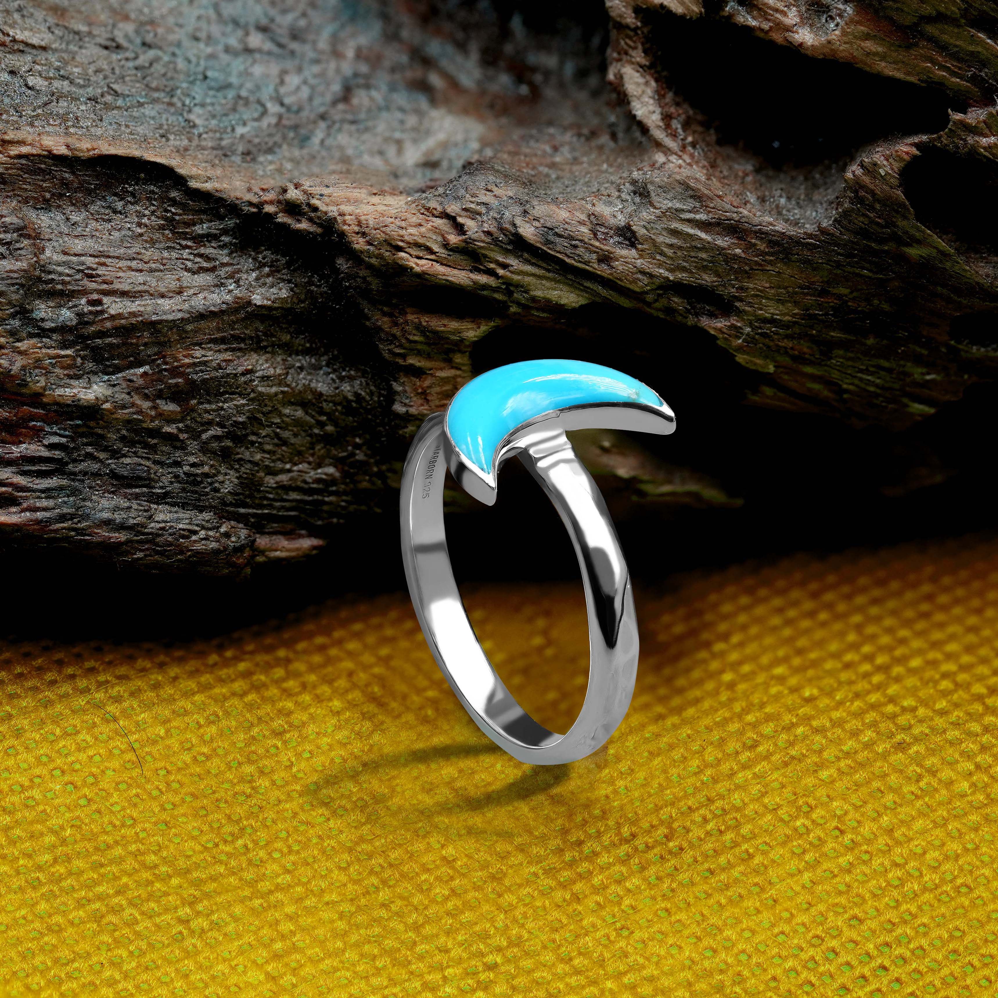 Starborn Turquoise Crescent Moon Ring in Sterling Silver