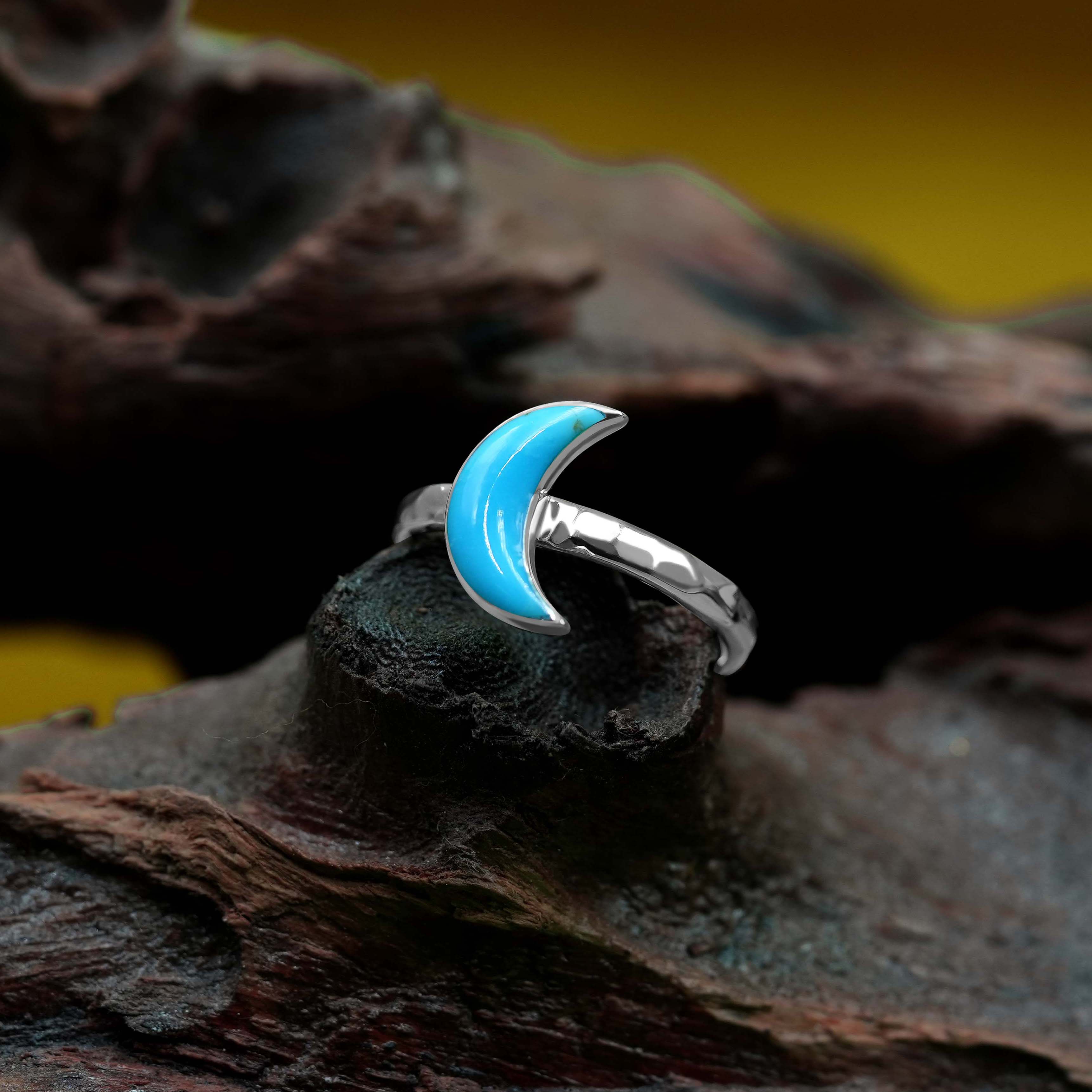 Starborn Turquoise Crescent Moon Ring in Sterling Silver