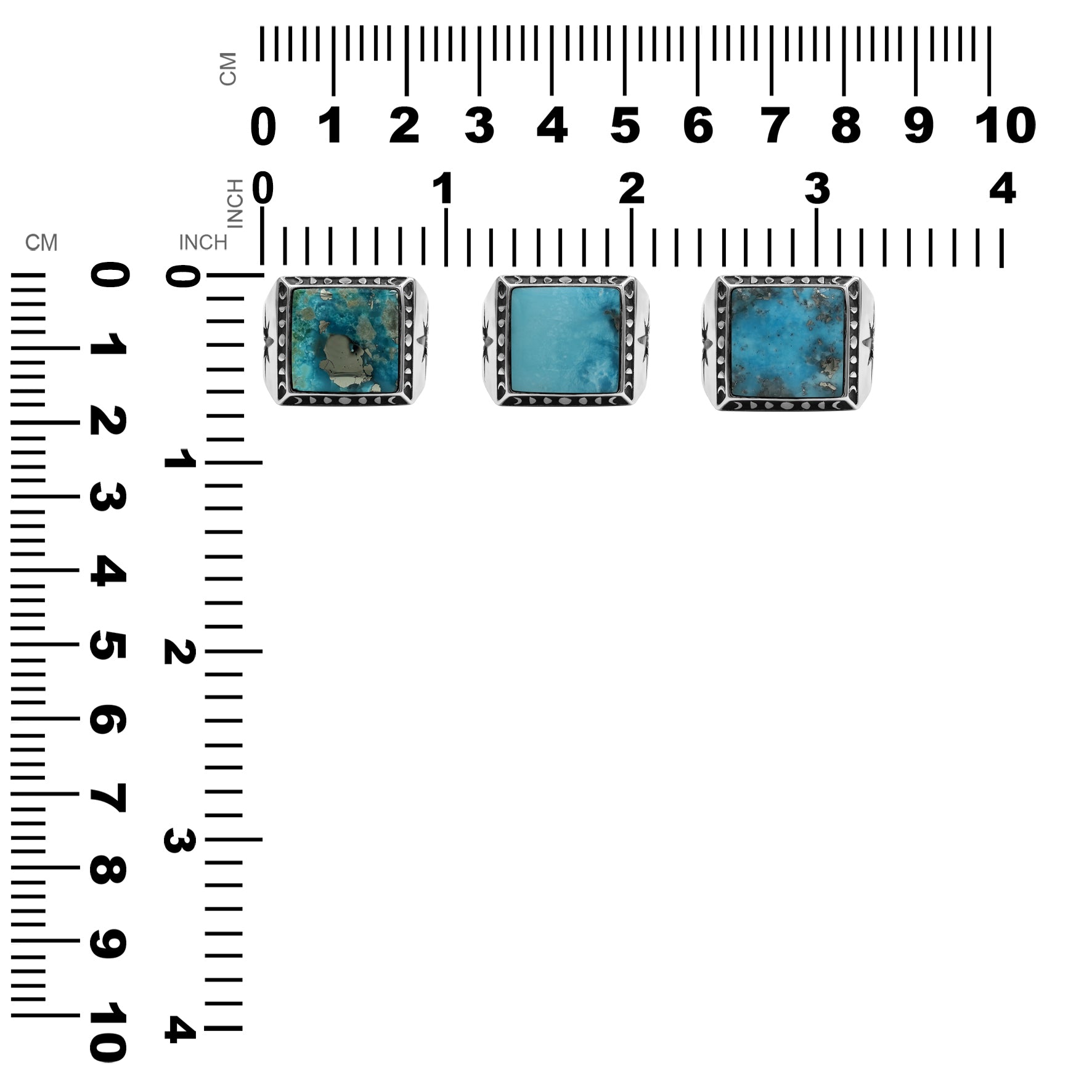 Starborn Persian Turquoise Square Men's Ring with Octagram in Sterling Silver