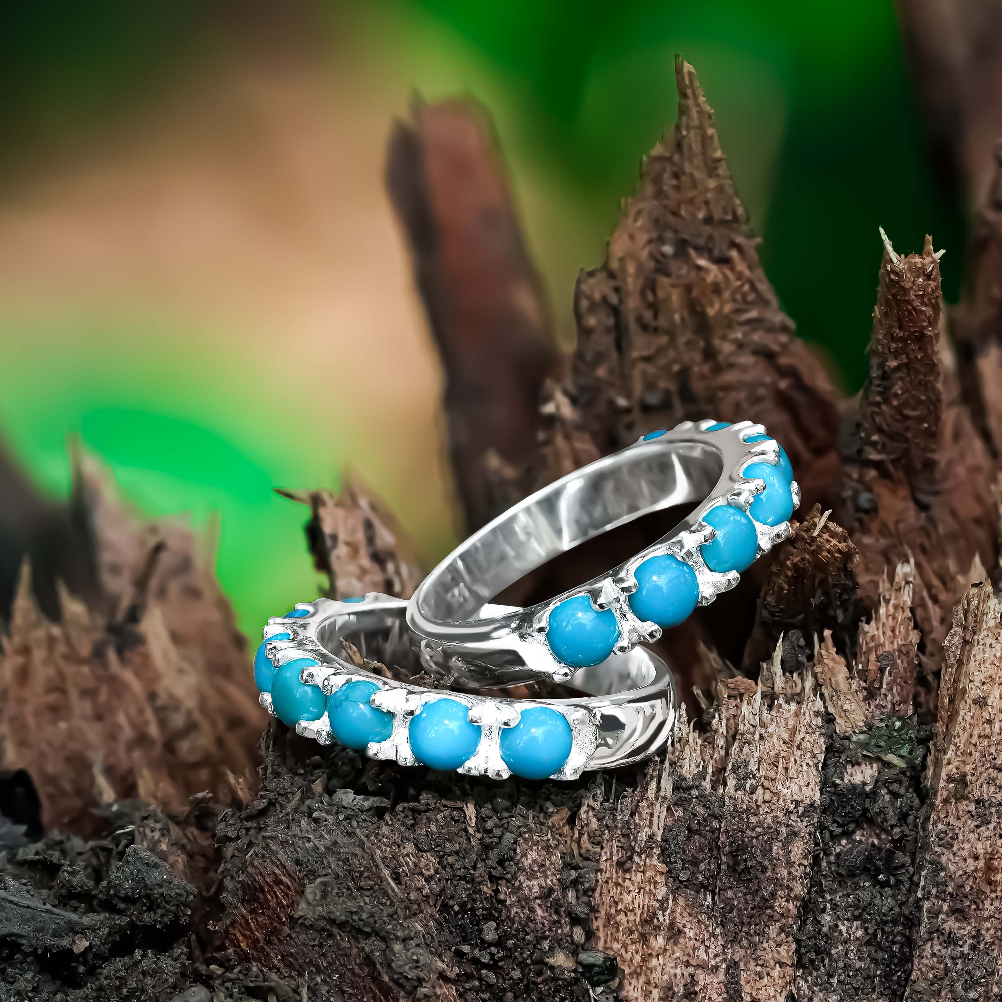 Starborn Campitos Turquoise Seven Stones Prong Set Ring in Sterling Silver
