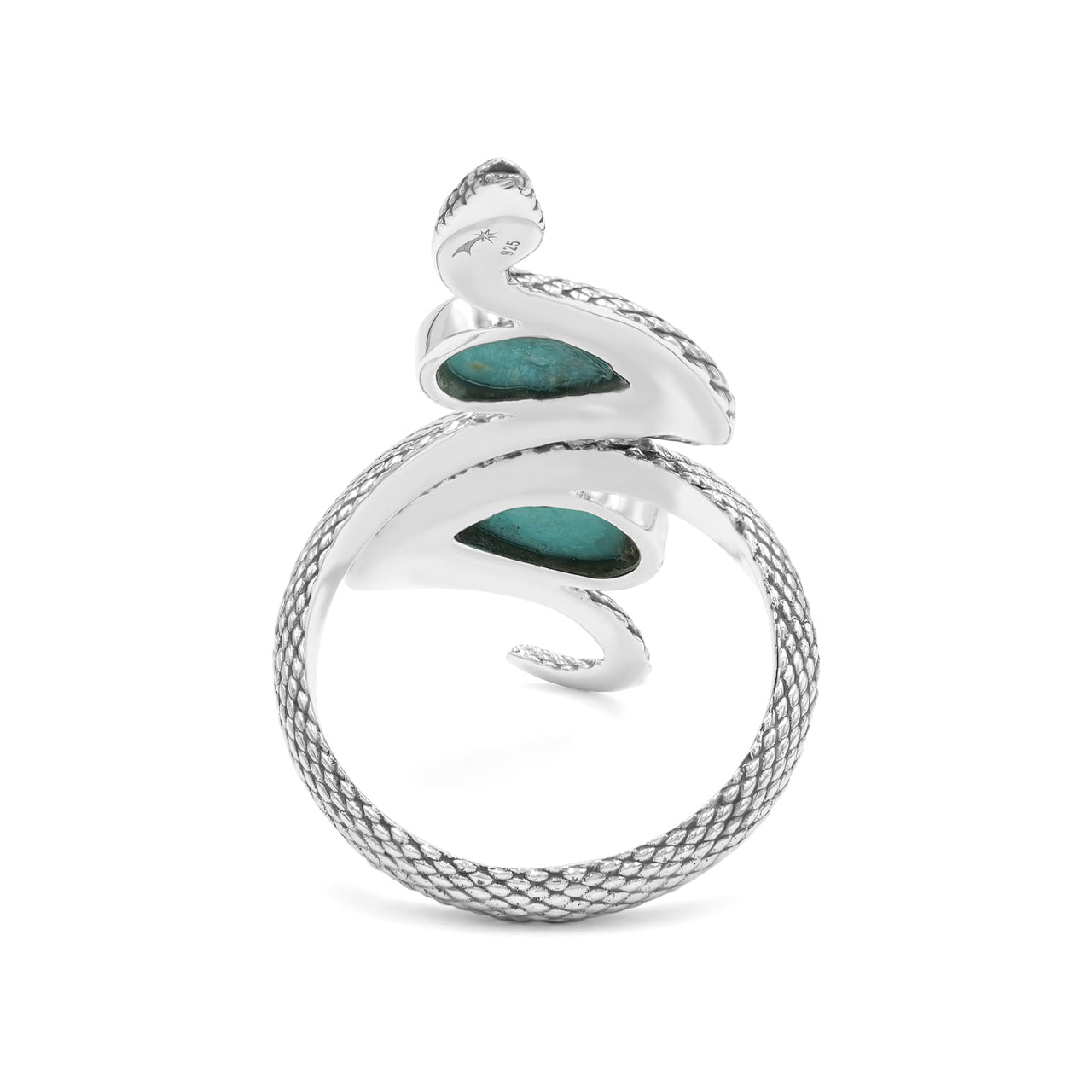 Starborn Coiled Snake Ring with Dual Turquoise in Sterling Silver
