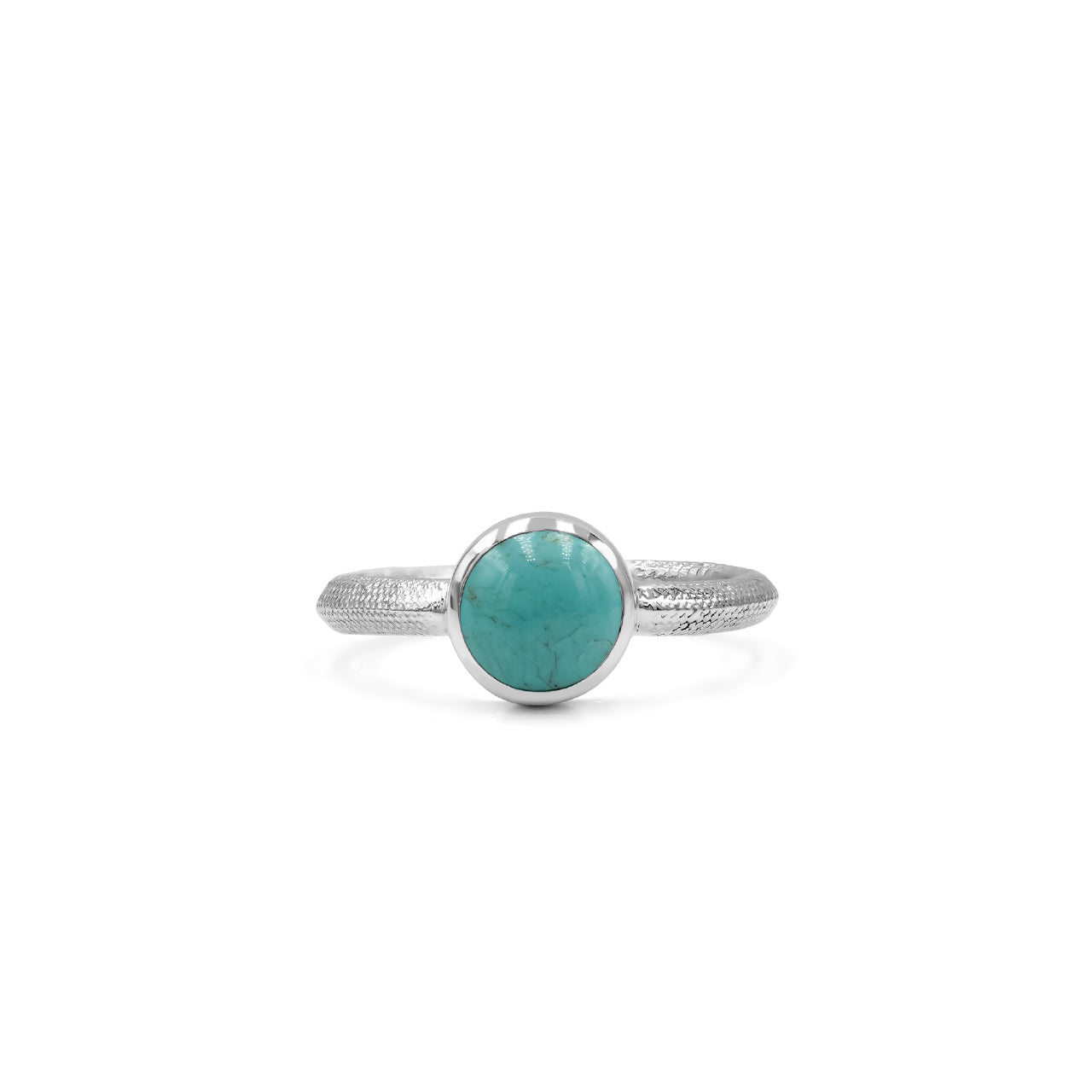 Starborn Ouroboros Ring with Polished Round Turquoise in Fine Sterling Silver