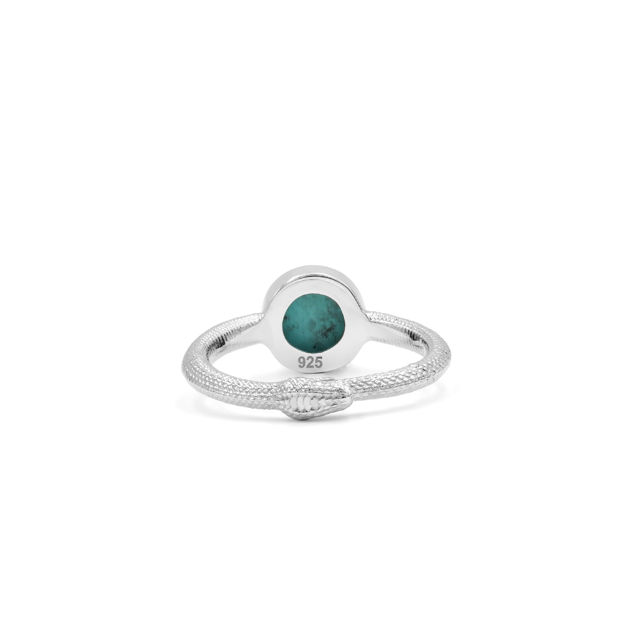 Starborn Ouroboros Ring with Polished Round Turquoise in Fine Sterling Silver