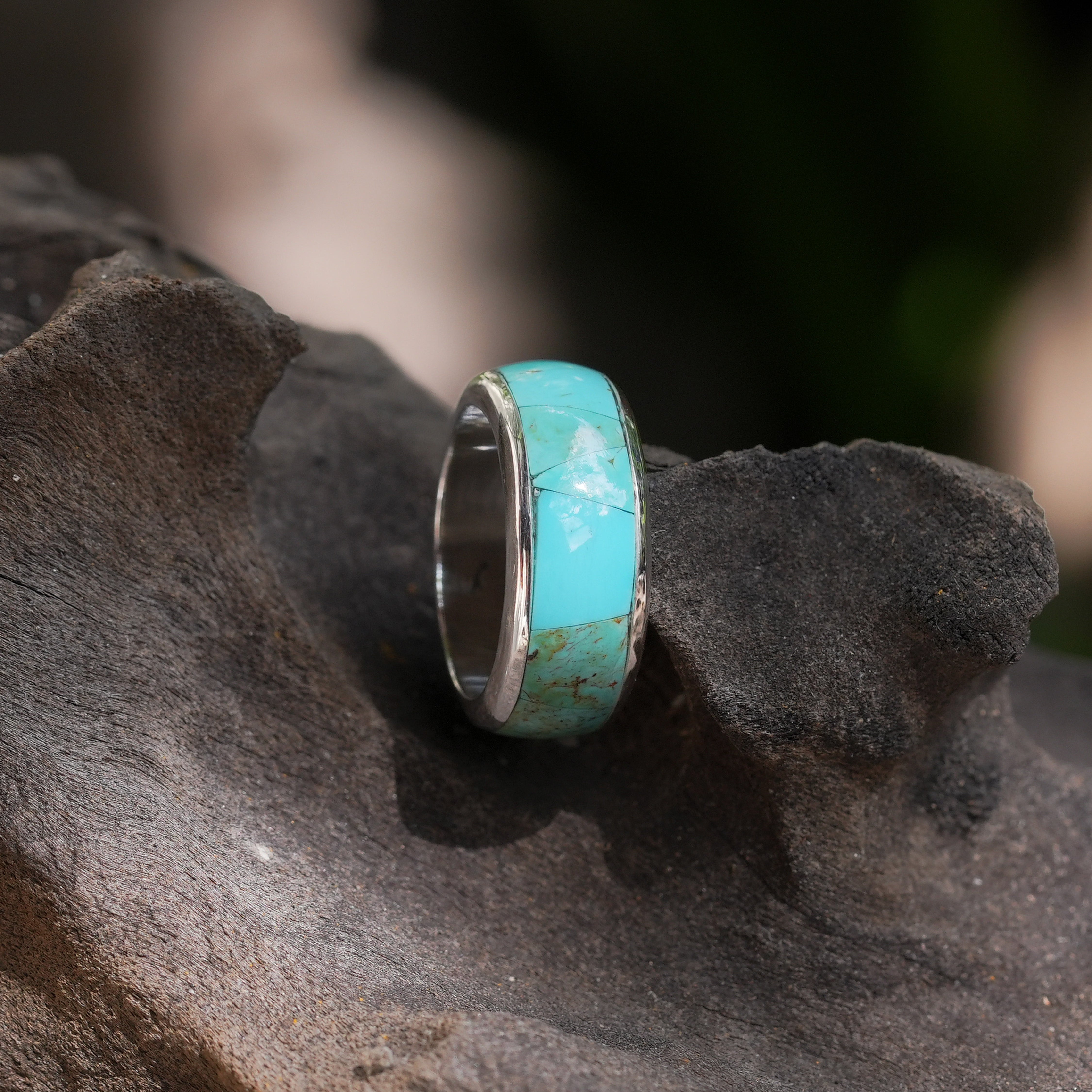 Starborn Turquoise Inlay Channel Style Ring in Fine Sterling Silver