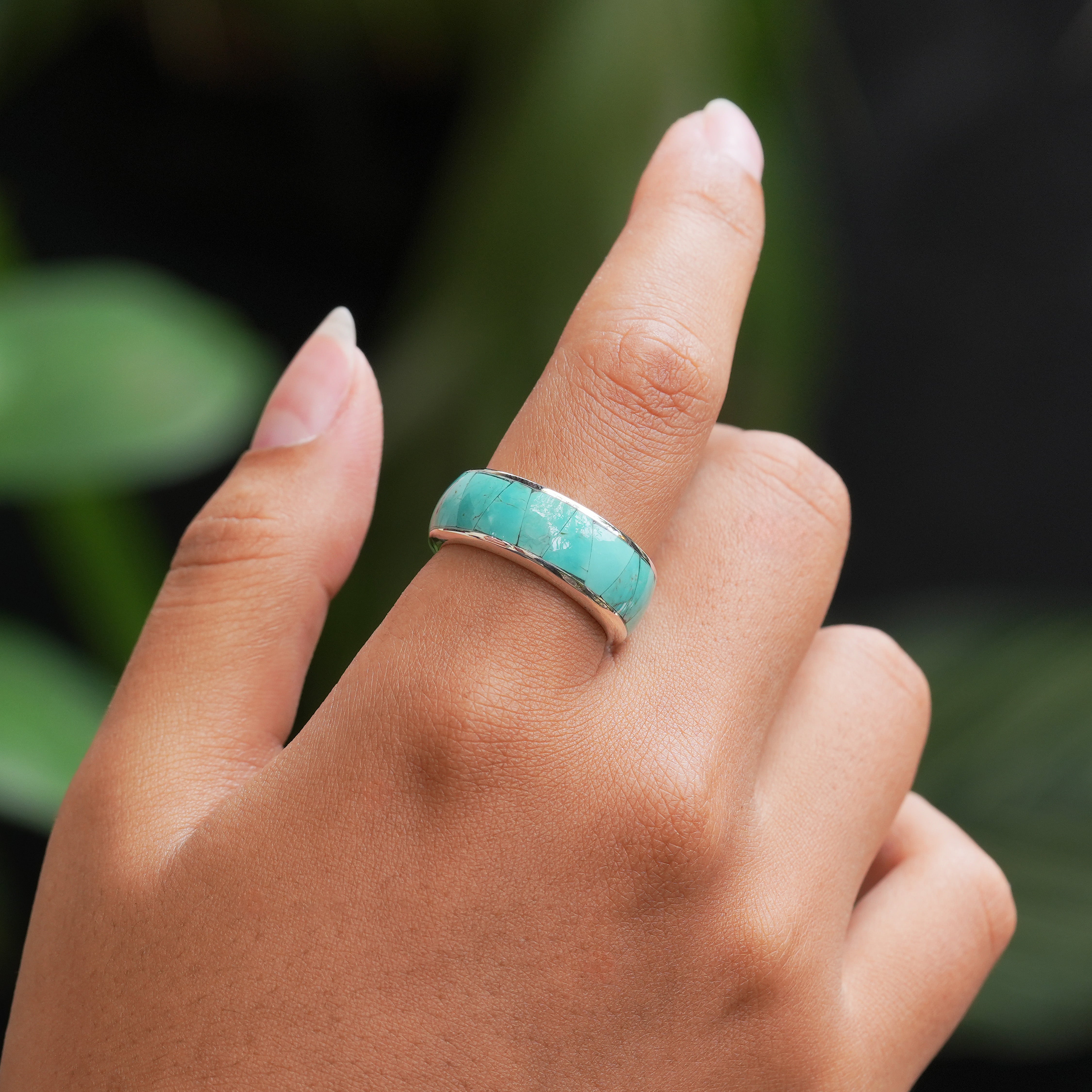 Starborn Turquoise Inlay Channel Style Ring in Fine Sterling Silver
