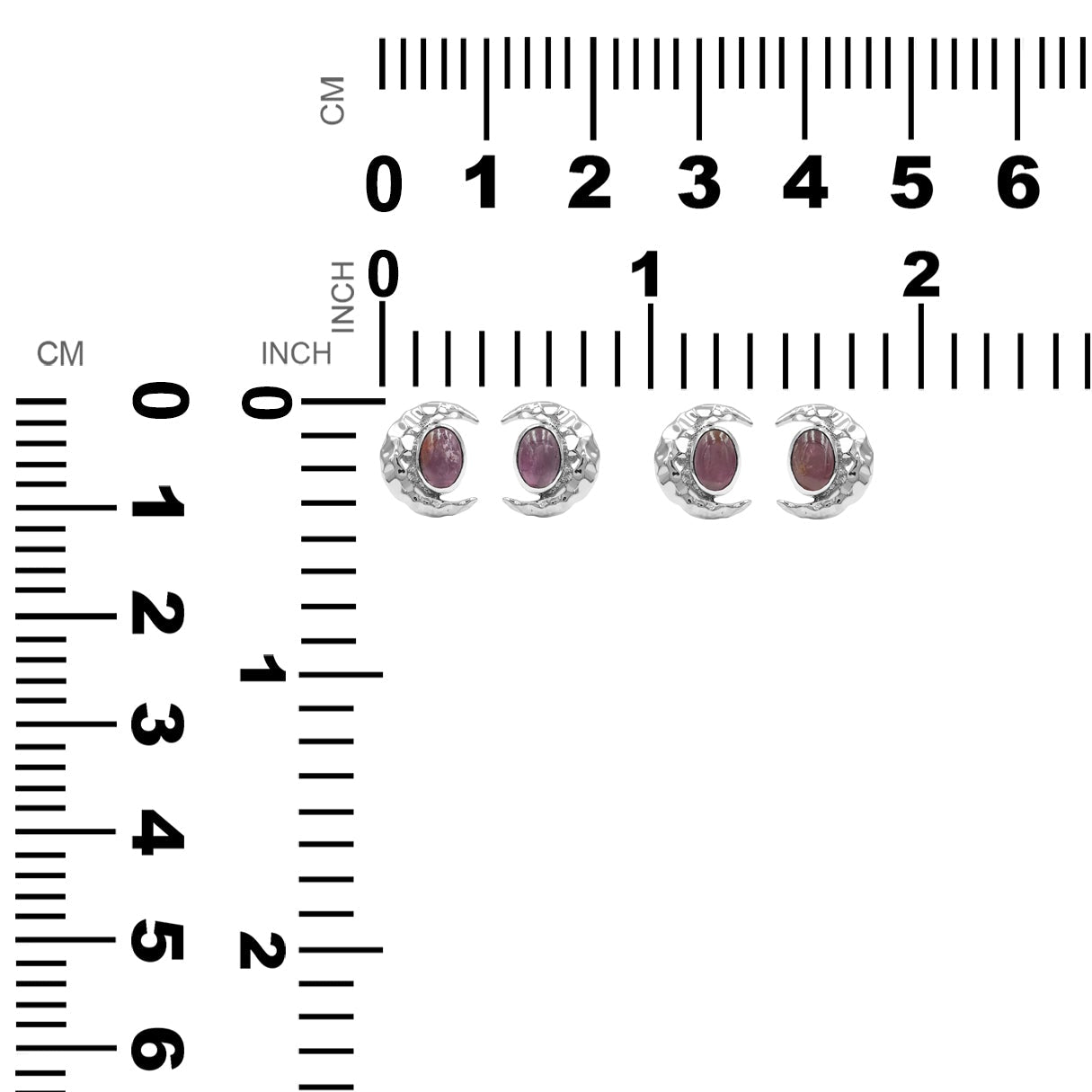 Starborn Turmalin 6 mm ovale Cabochon-Ohrstecker im Post-Stil mit gehämmertem Halbmond-Akzent in Sterling-Silber