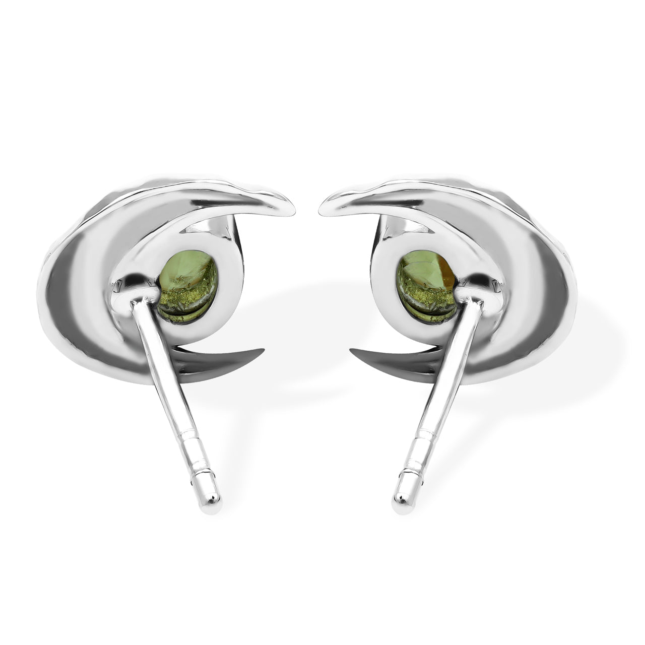 Starborn Turmalin 6 mm ovale Cabochon-Ohrstecker im Post-Stil mit gehämmertem Halbmond-Akzent in Sterling-Silber