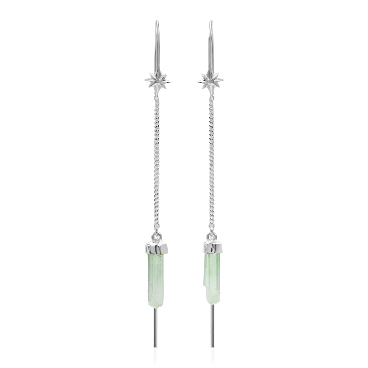 Starborn Tourmaline Crystal Threader Earring with Star Accent in Sterling Silver