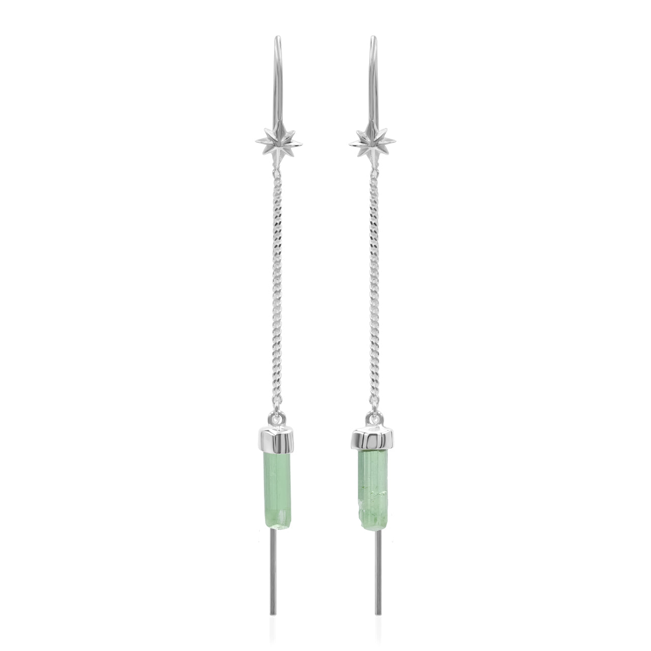 Starborn Tourmaline Crystal Threader Earring with Star Accent in Sterling Silver