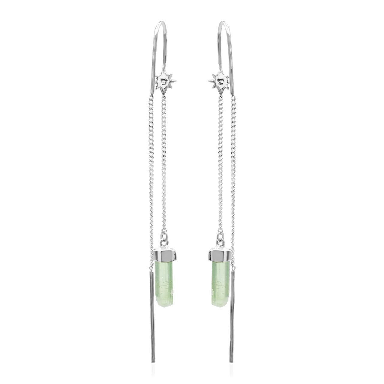 Starborn Tourmaline Crystal Threader Earring with Star Accent in Sterling Silver