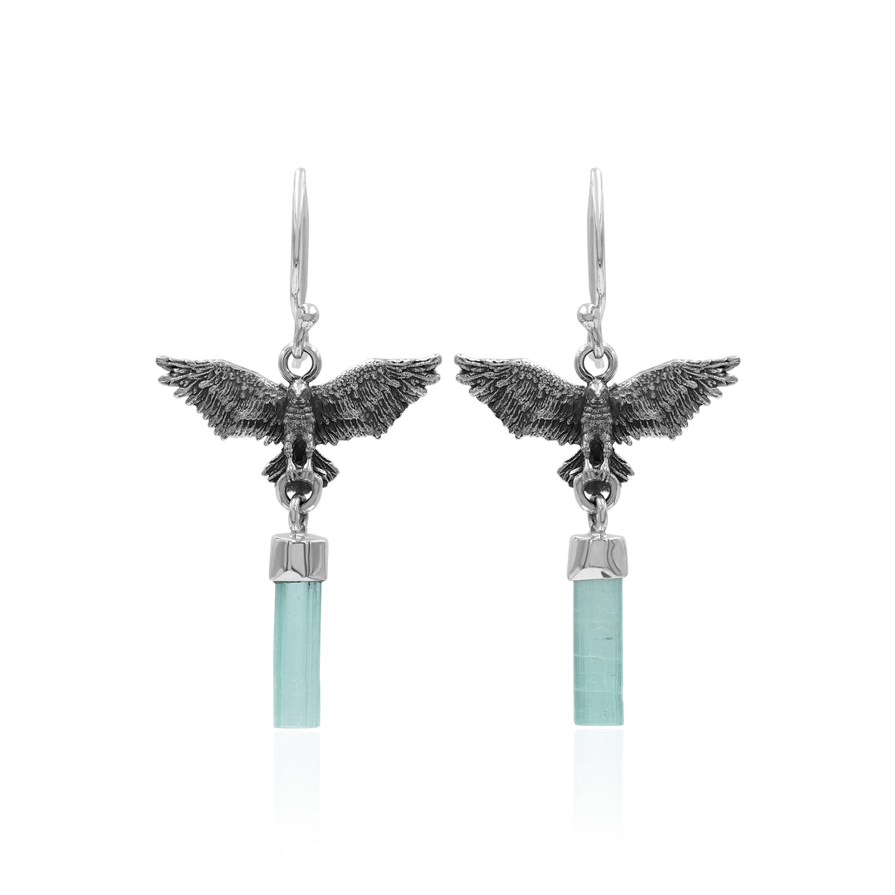 Starborn Green Tourmaline Crystal in Sterling Silver Eagle Earrings