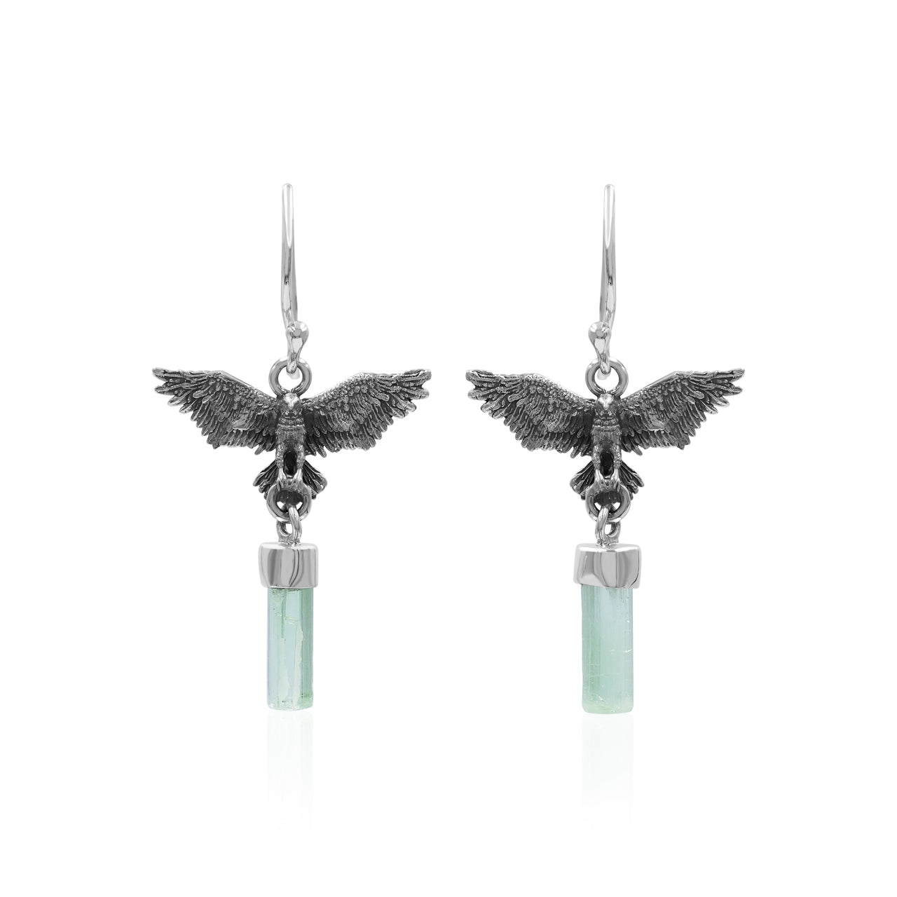 Starborn Green Tourmaline Crystal in Sterling Silver Eagle Earrings